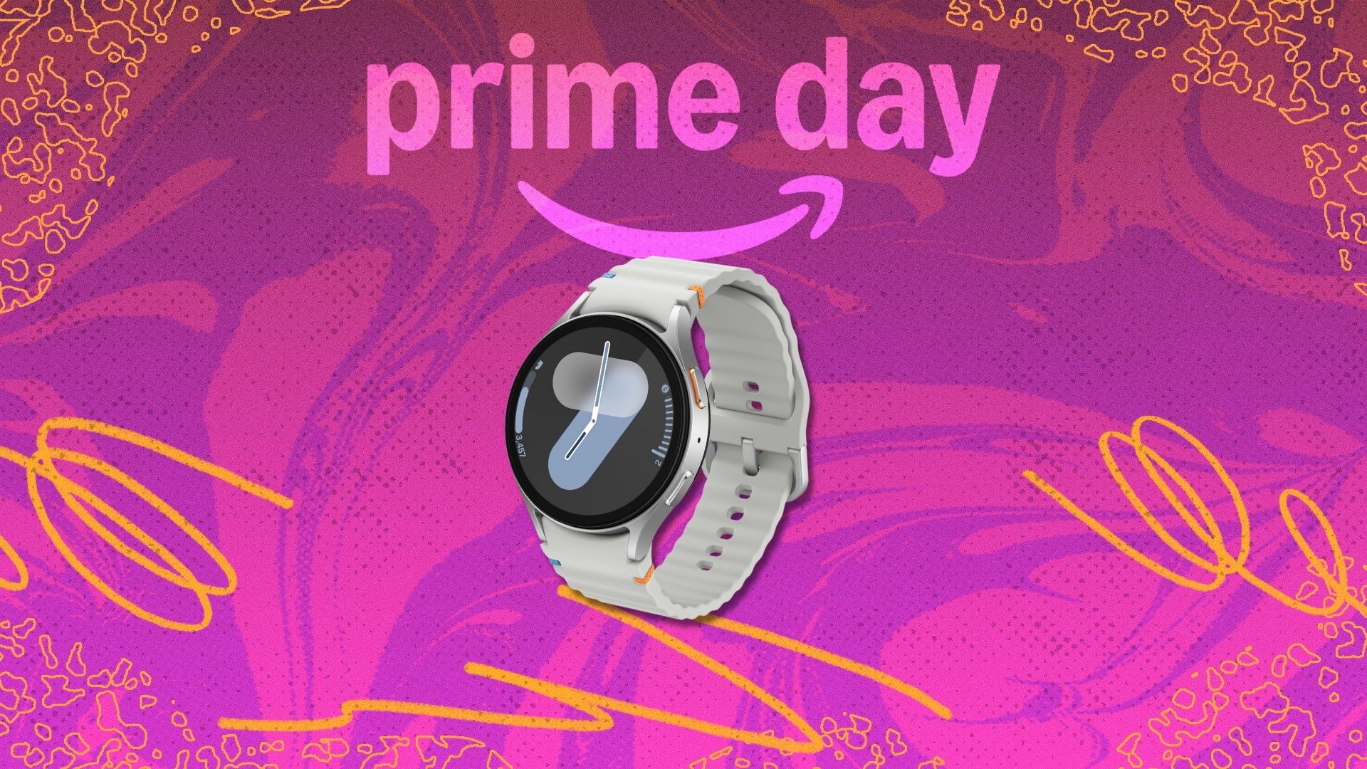 Samsung Galaxy Watch 7 on Prime Day background