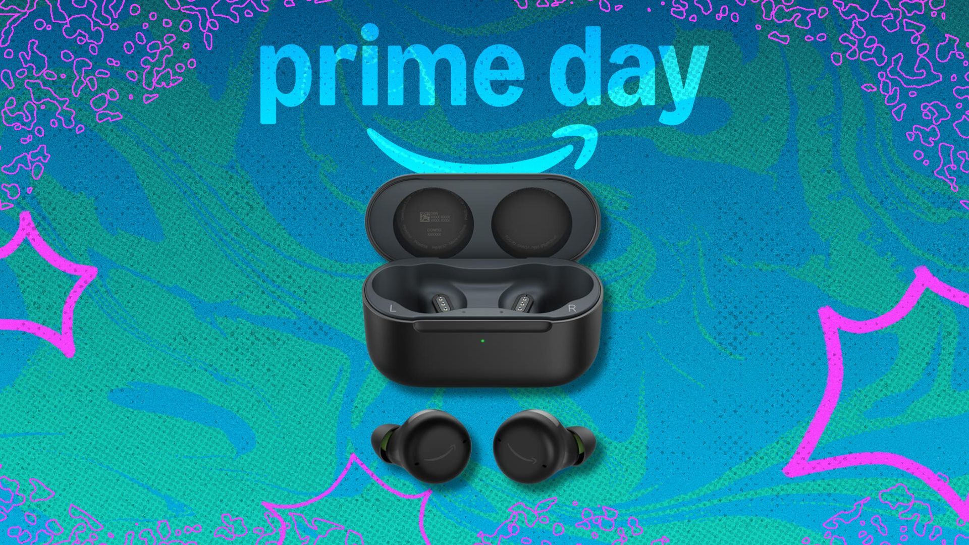 Amazon echo buds on patterned background