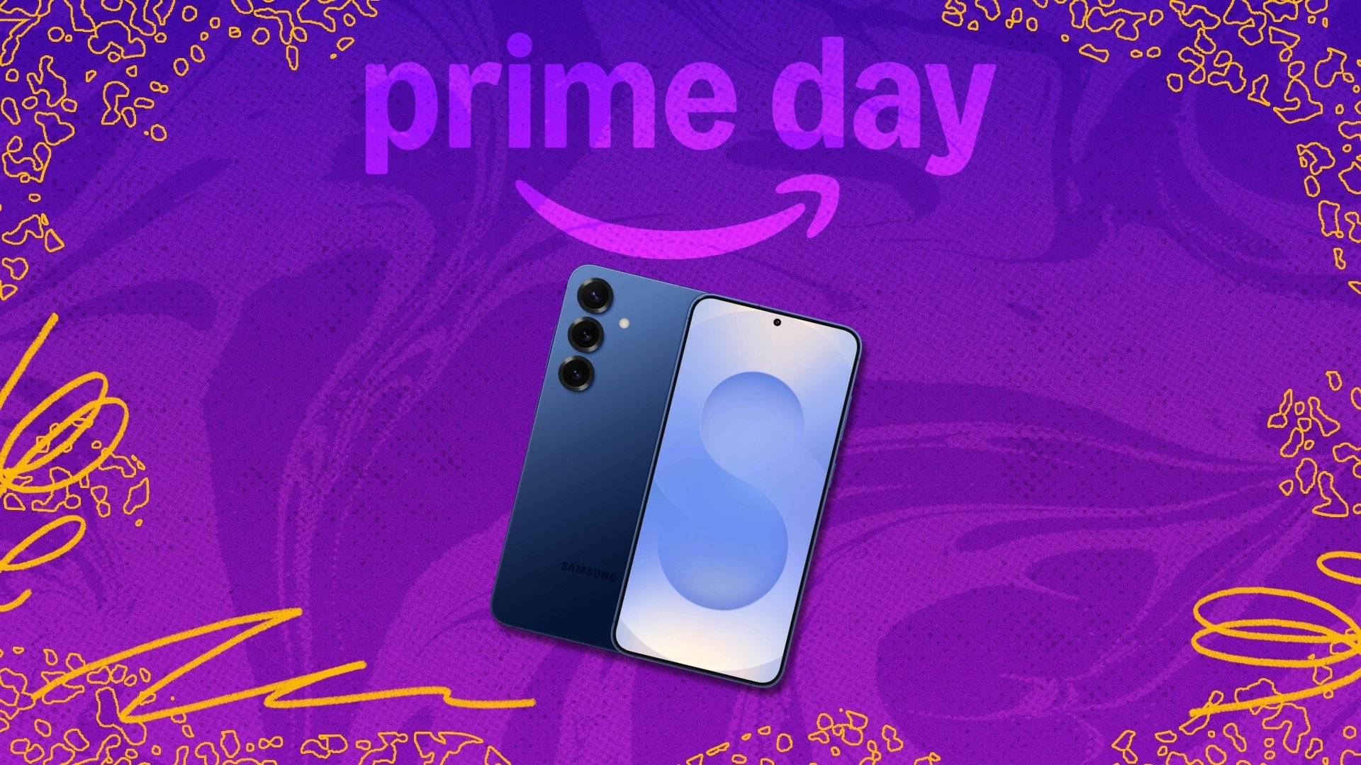 Samsung Galaxy S25+ on Prime Day background