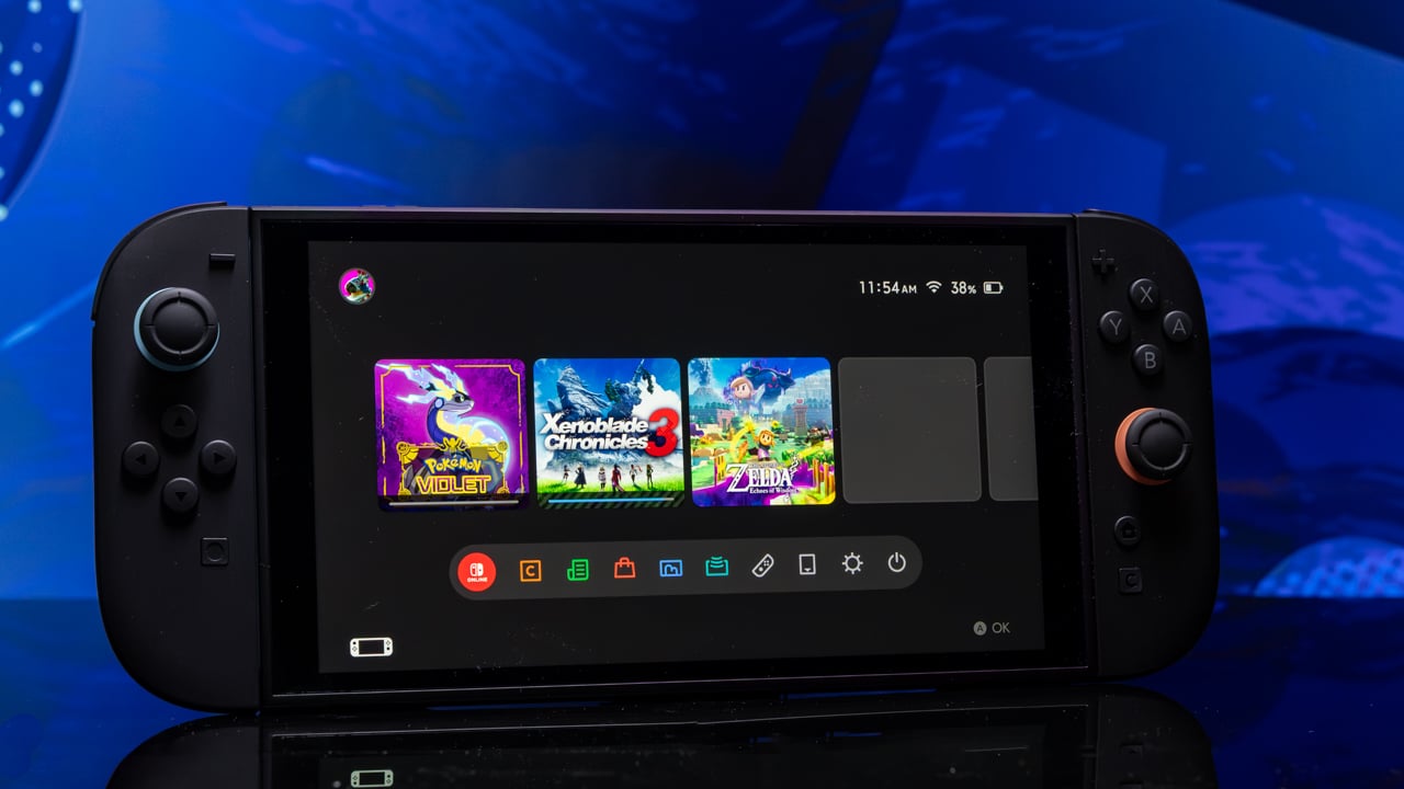 Nintendo Switch 2 system in front of blue background