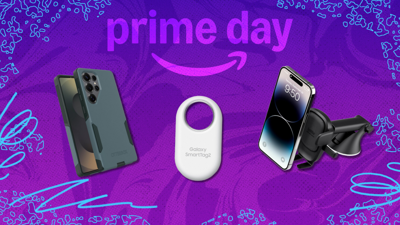 samsung accessories in front of a purple background