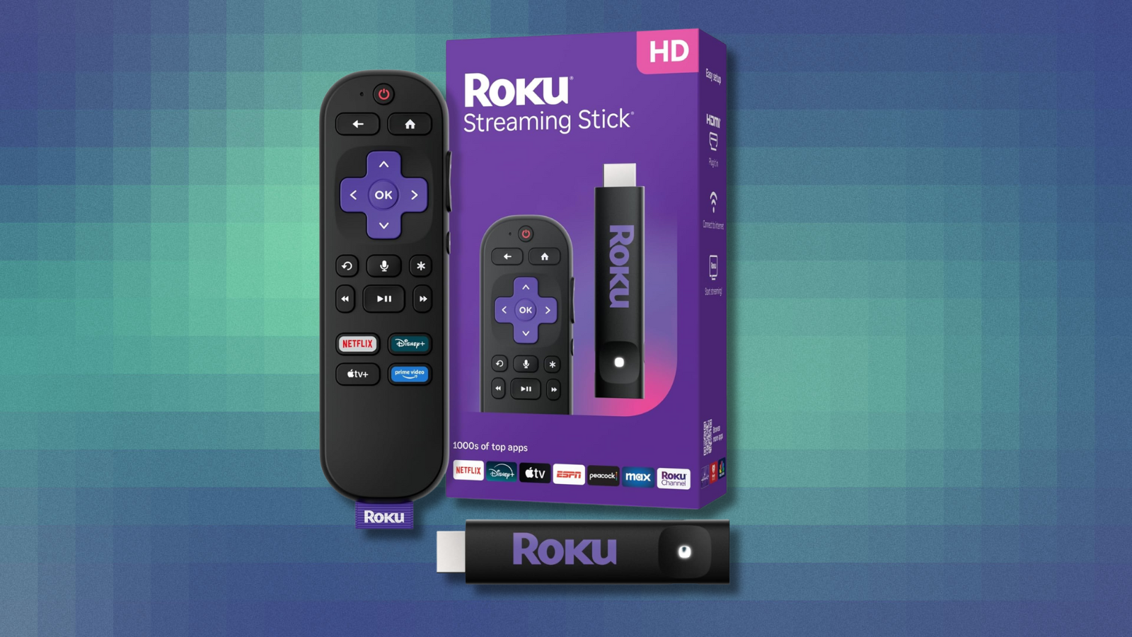 Roku Streaming Stick HD on teal abstract background