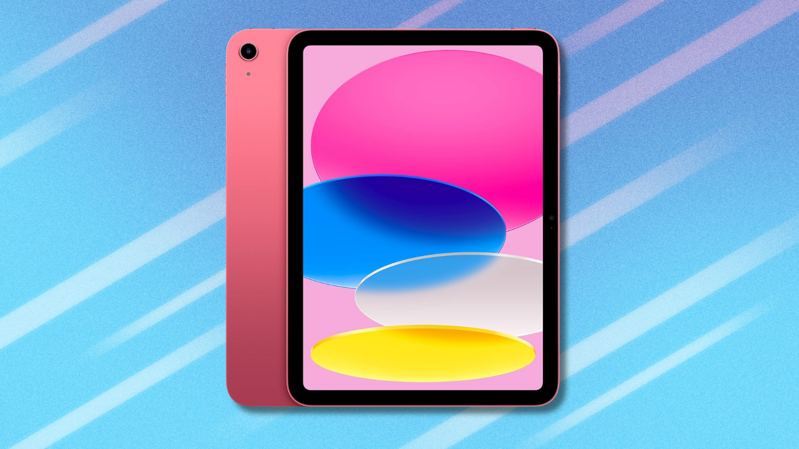 10th Gen Apple iPad on blue abstract background