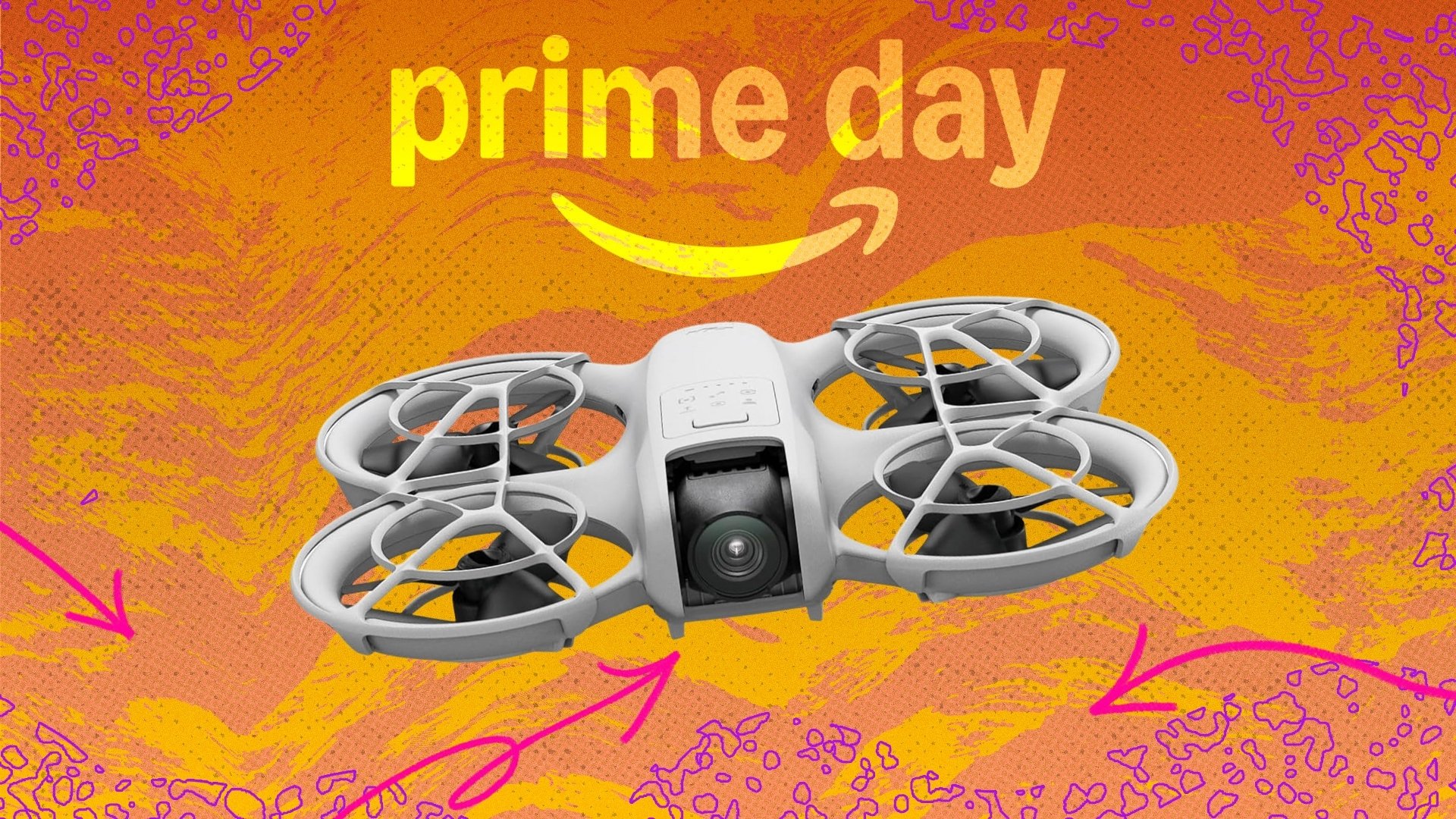 DJI Neo drone on Prime Day background