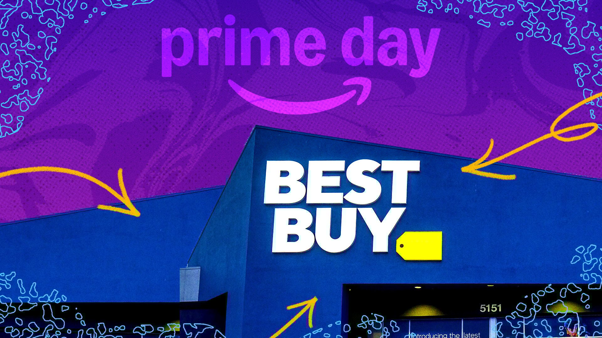 a best buy store below the amazon prime day logo
