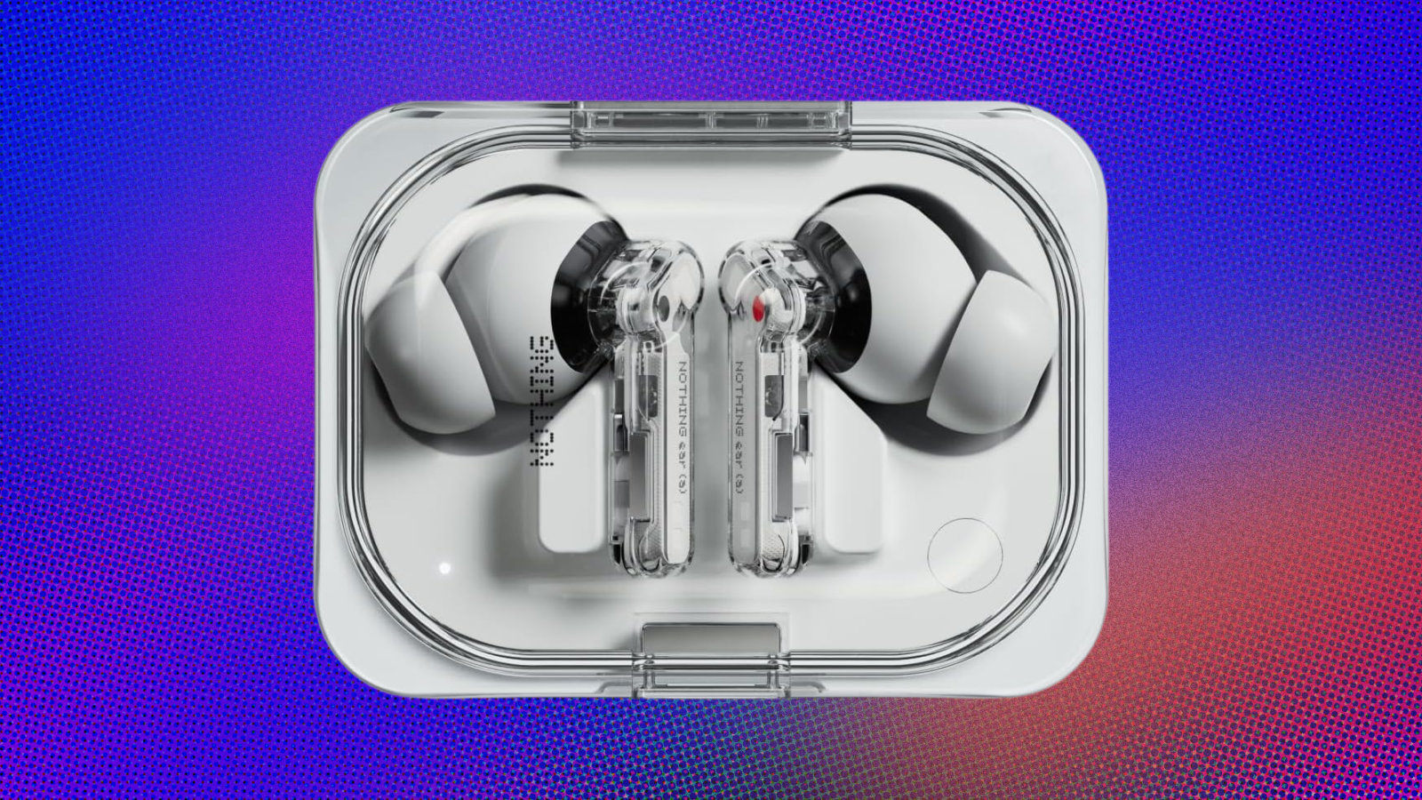 Nothing Ear (a) wireless earbuds on blue and orange abstract background