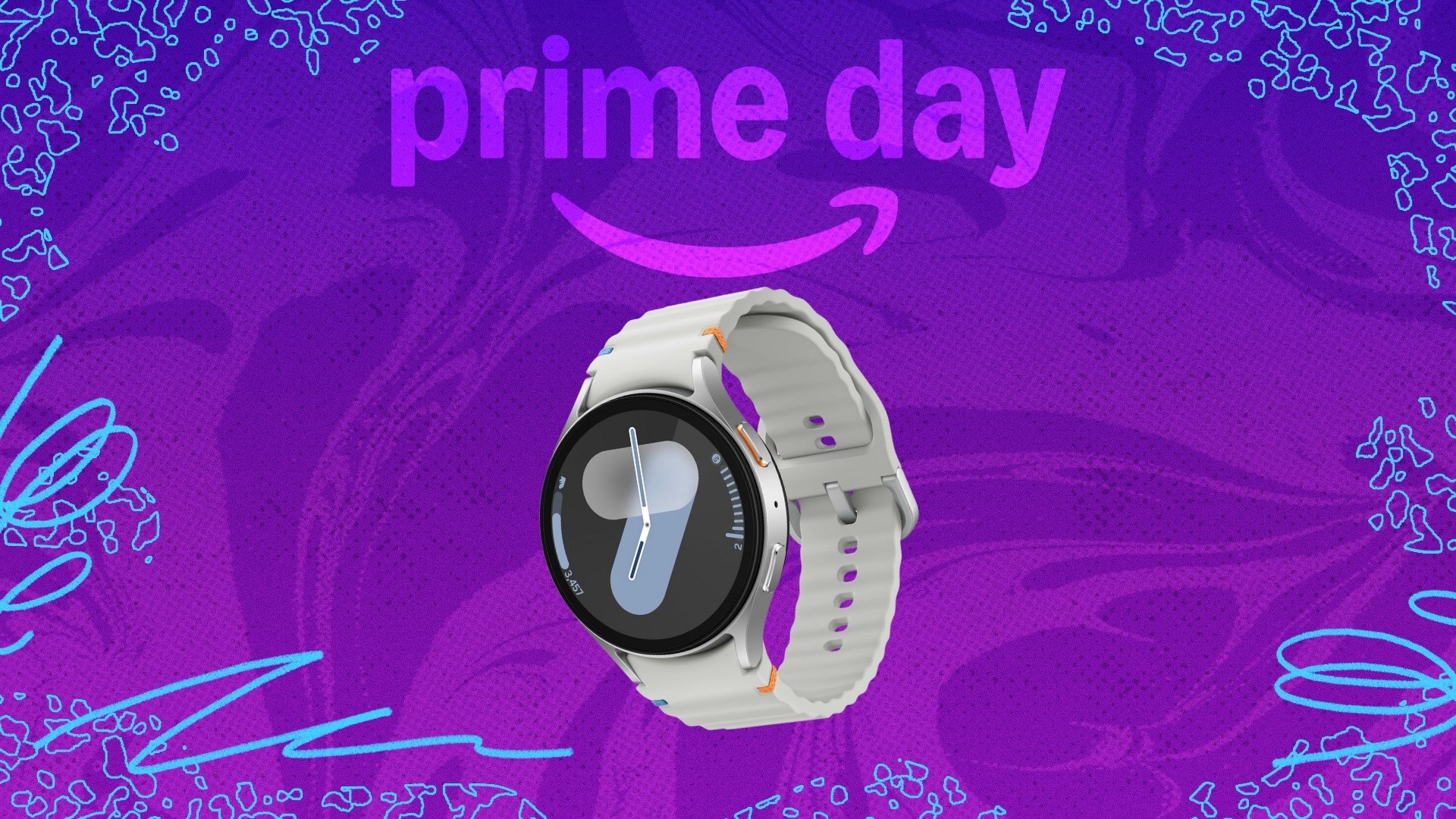 Samsung Galaxy Watch 7 on Prime Day background