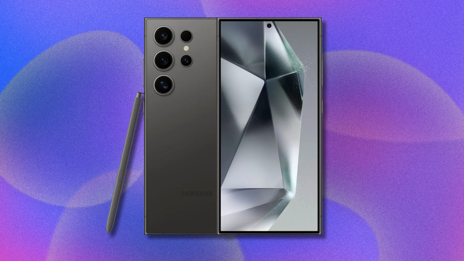 Samsung Galaxy S24 Ultra on purple and pink abstract background