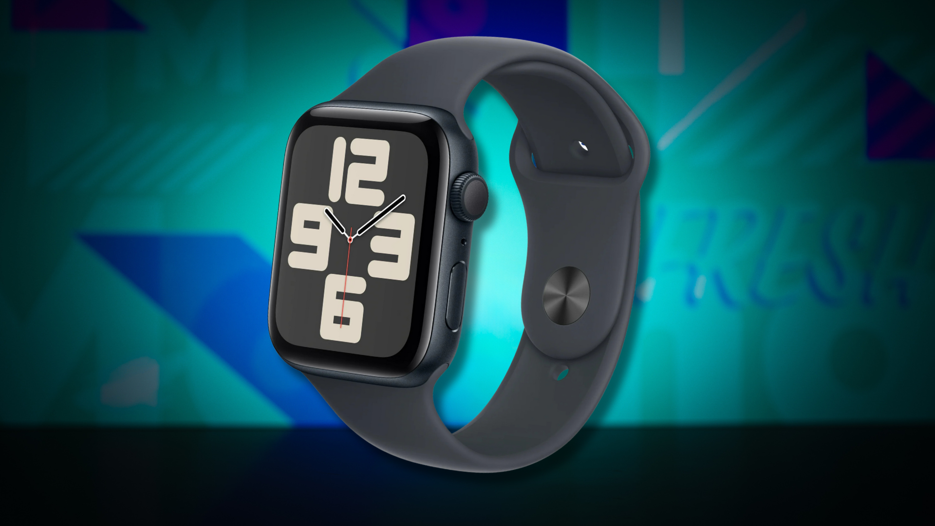 An Apple Watch against a colorful Mashable background