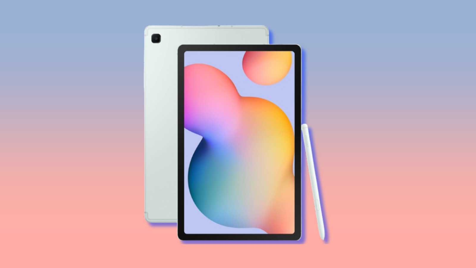 Samsung Galaxy Tab S6 Lite with purple and pink gradient background