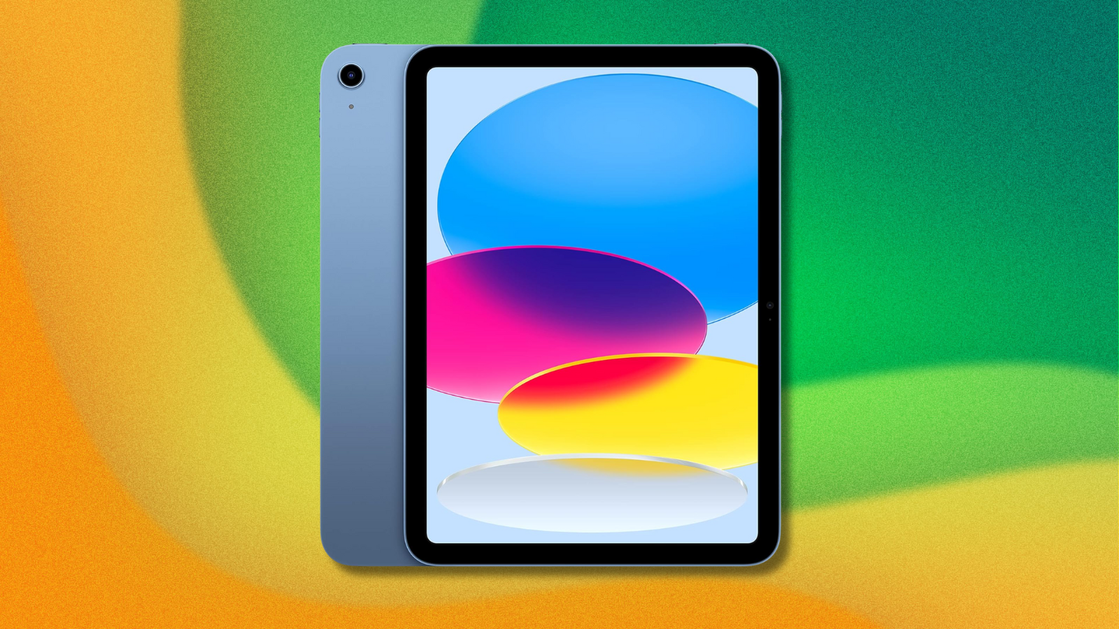 Apple iPad (10th Gen) on green and yellow abstract backgroun