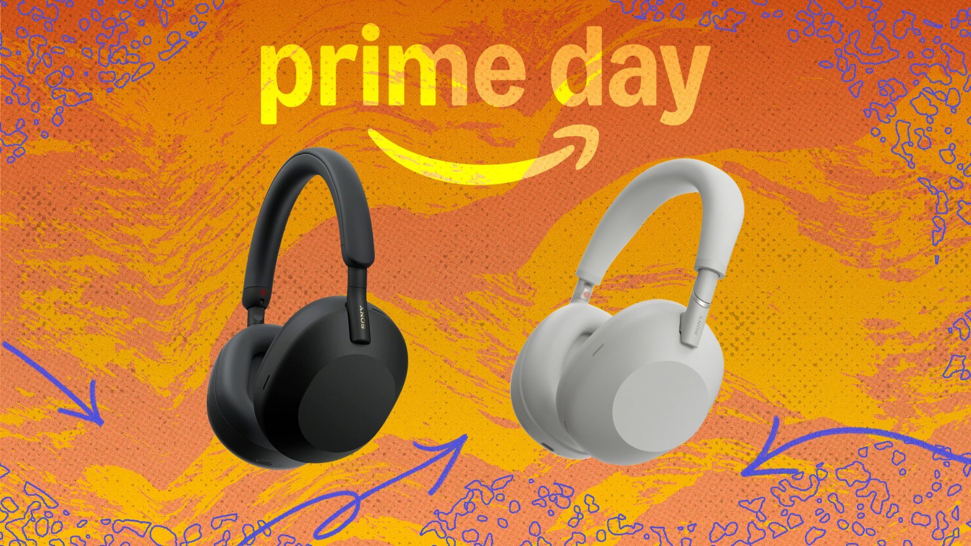 black sony wh-1000xm5 headphones and silver sony wh-1000xm6 headphones on orange background