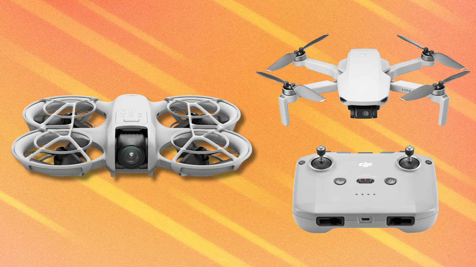 DJI drones on orange abstract background