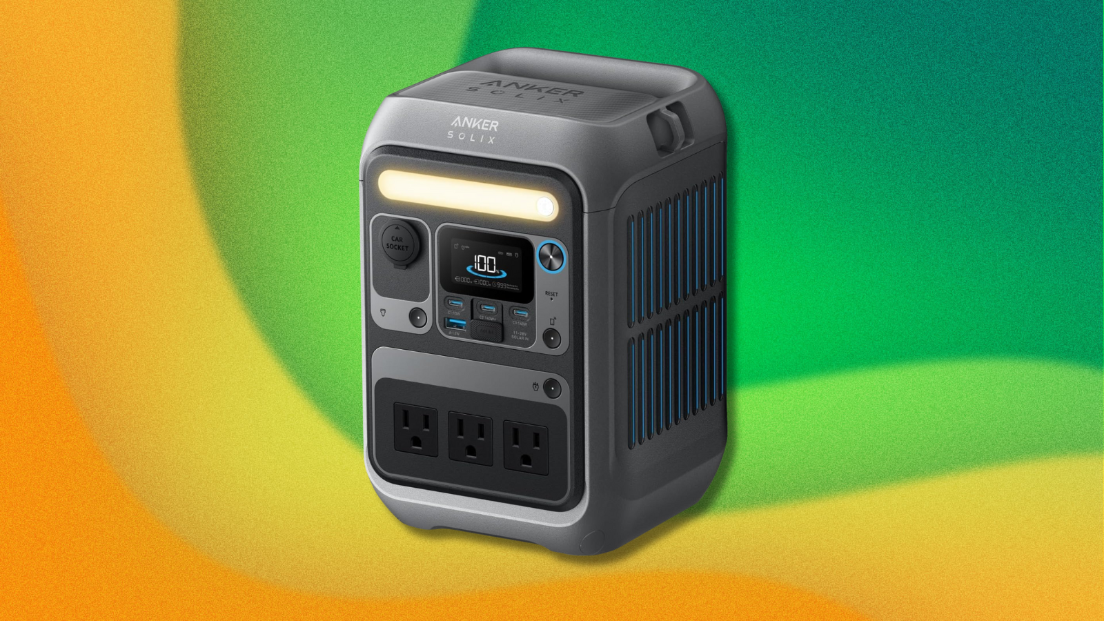 Anker Solix C300 on green and yellow abstract background
