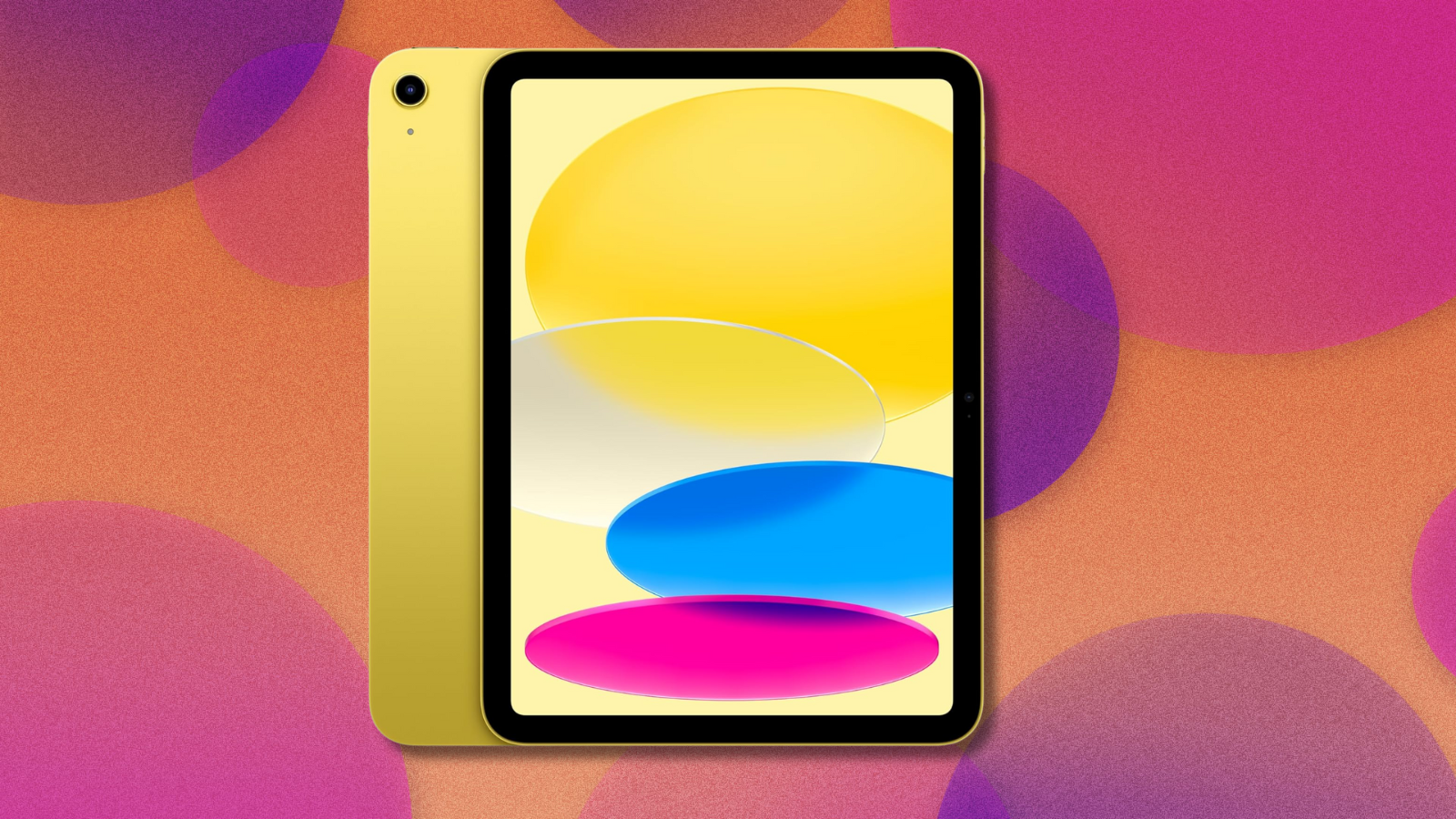 11-inch iPad on orange and purple abstract background
