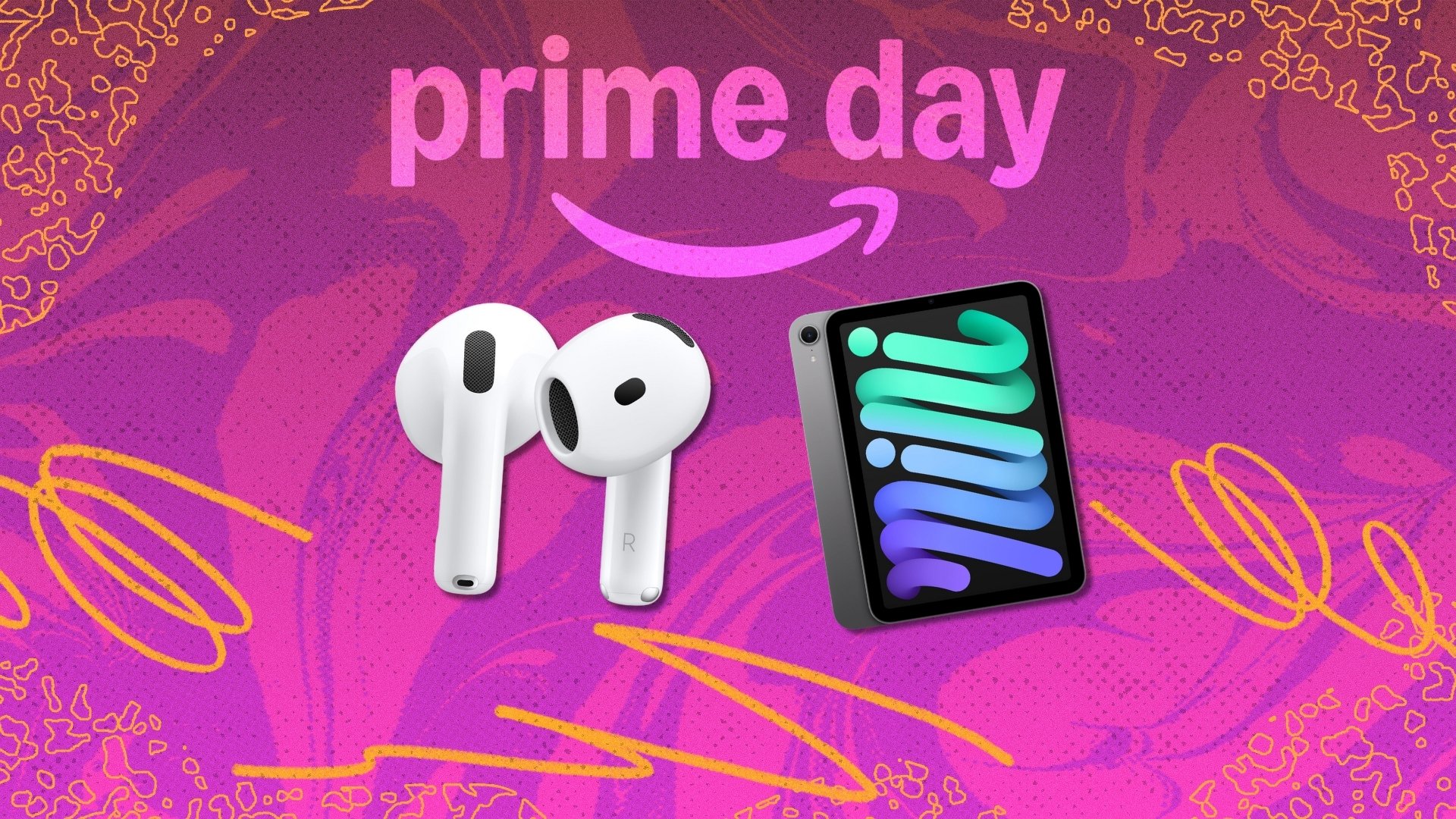 Apple products on Prime Day background