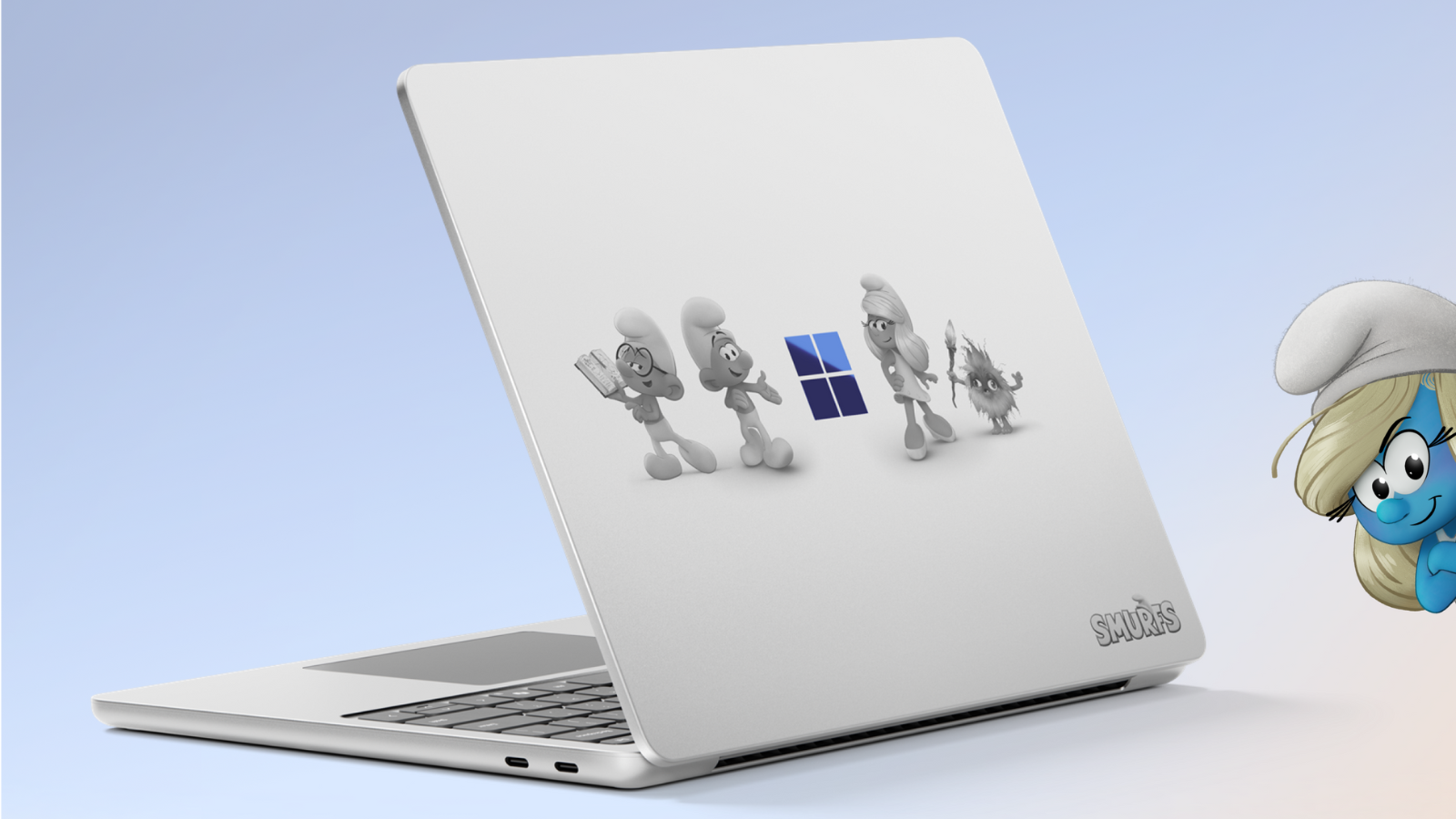 the microsoft surface laptop smurface edition with smurfette