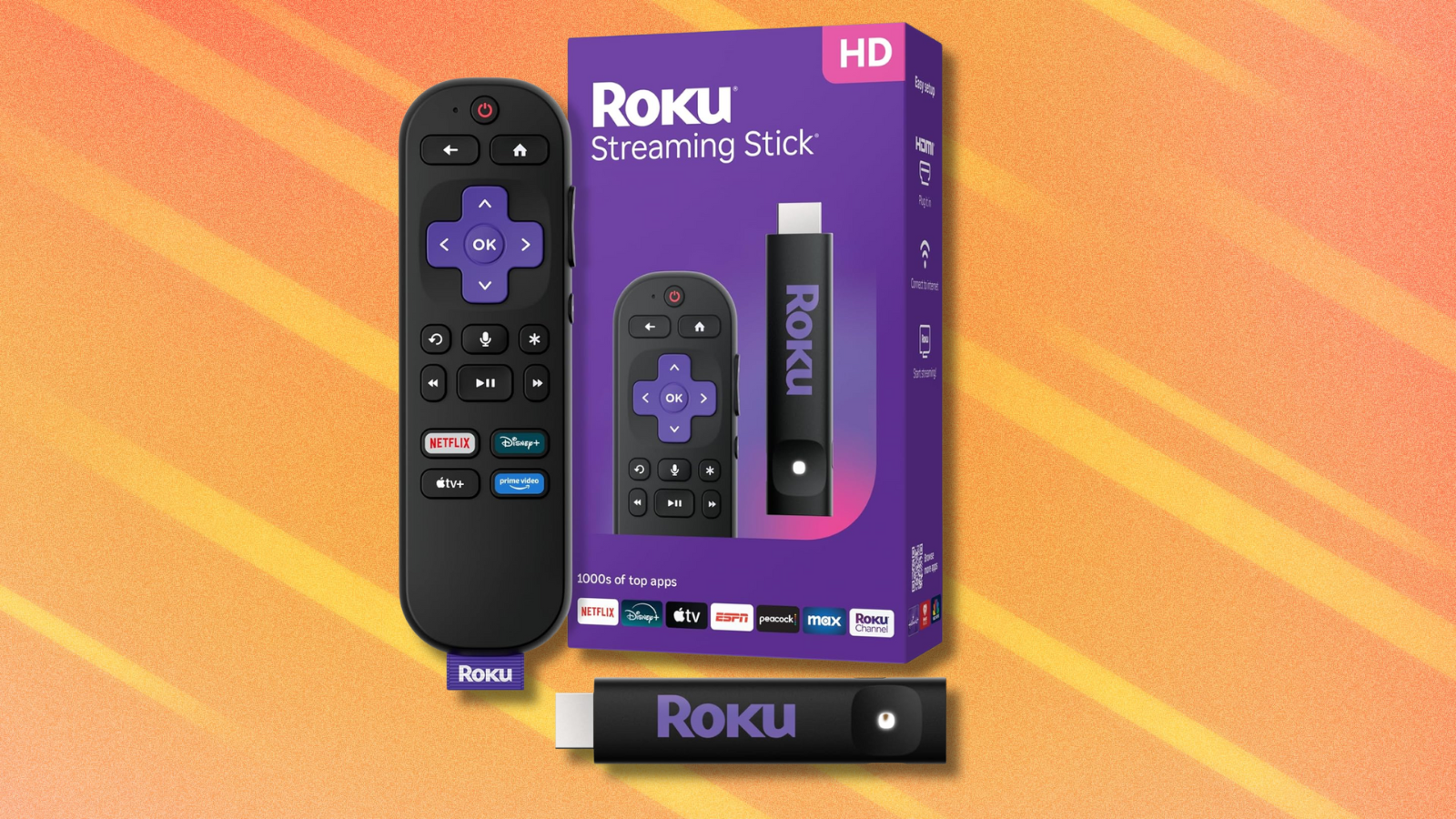 Roku Streaming Stick HD on orange abstract background