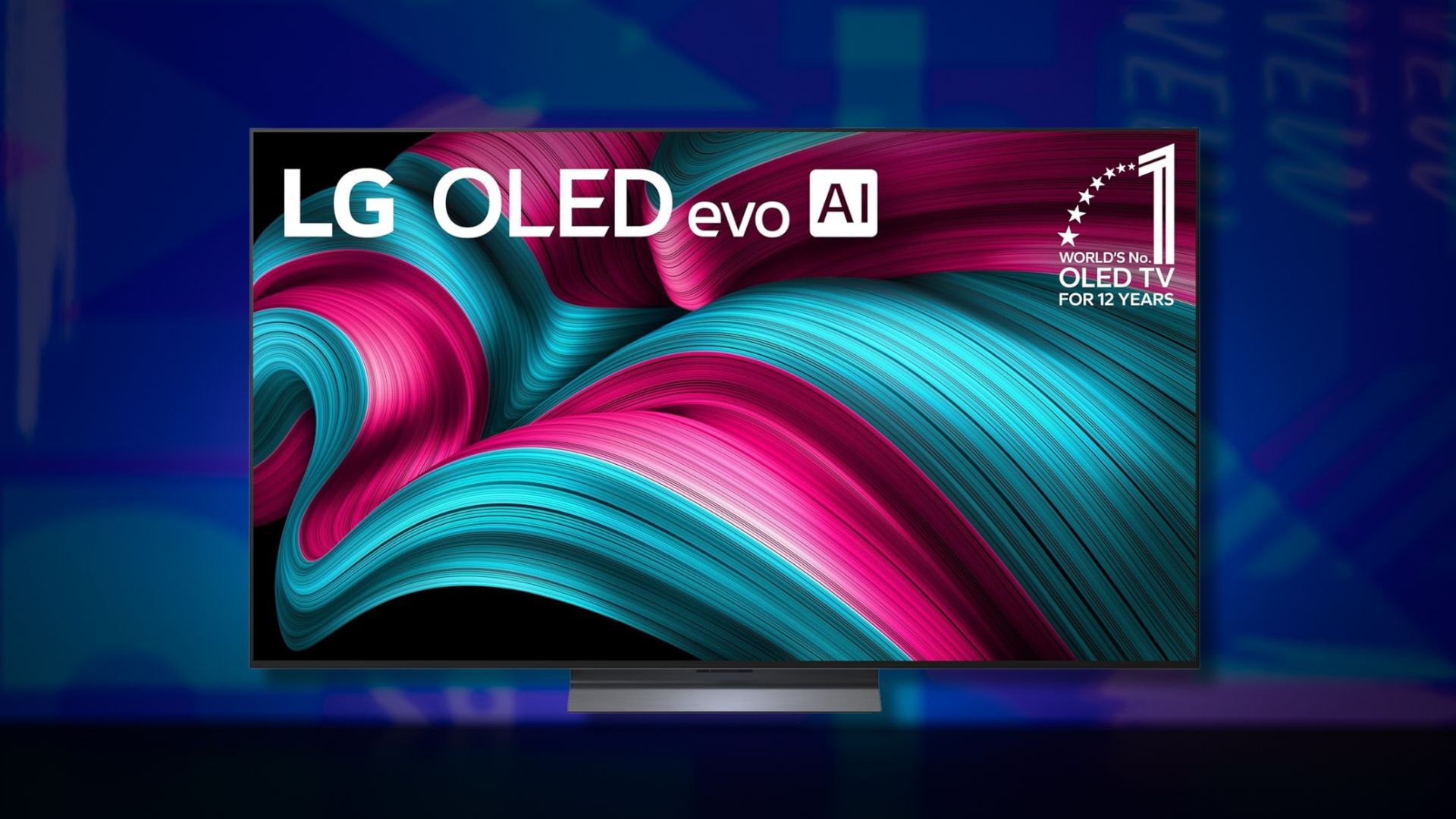 lg c5 tv against a dark blue patterned background