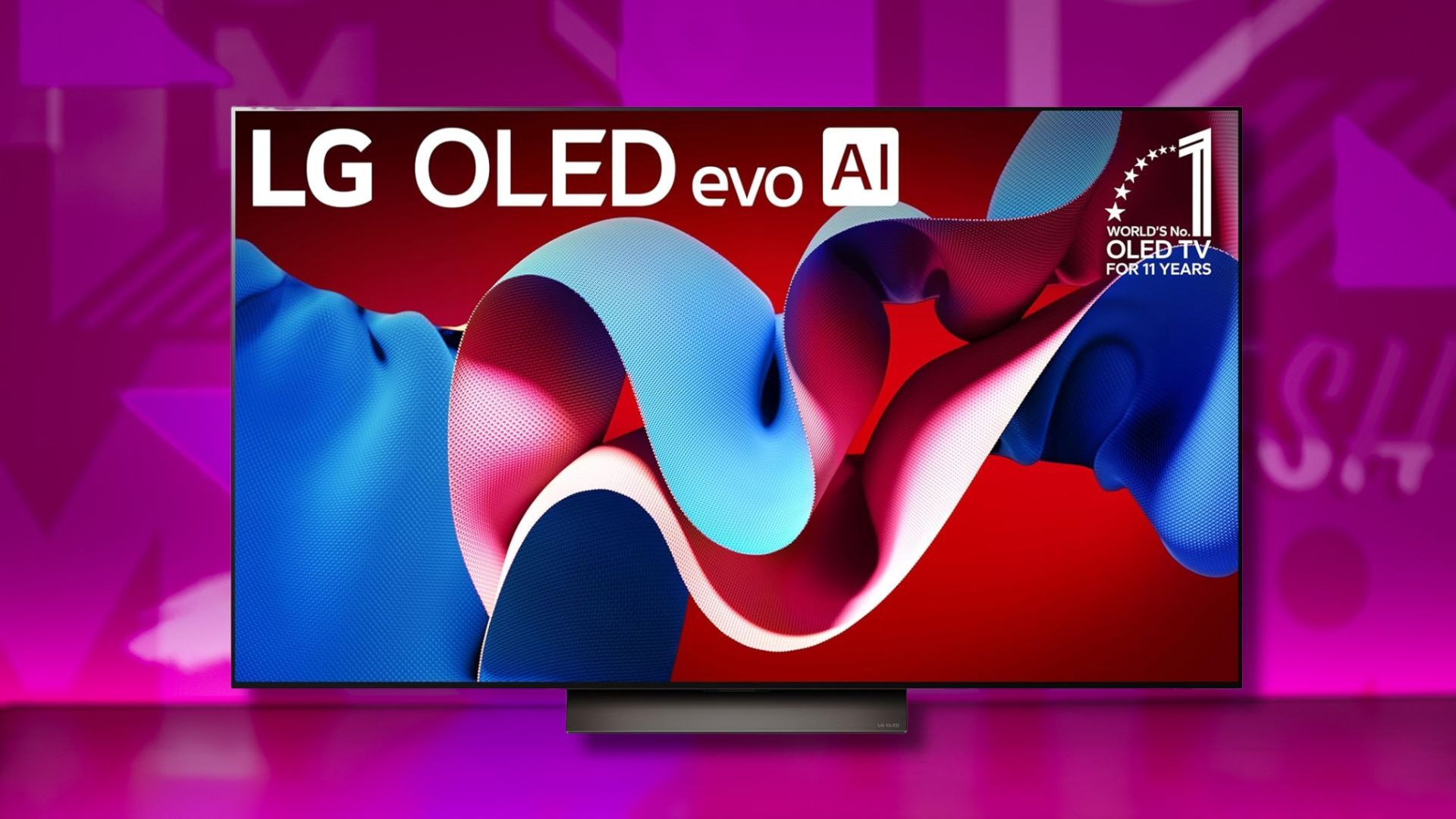 lg c4 tv against a pink patterned background