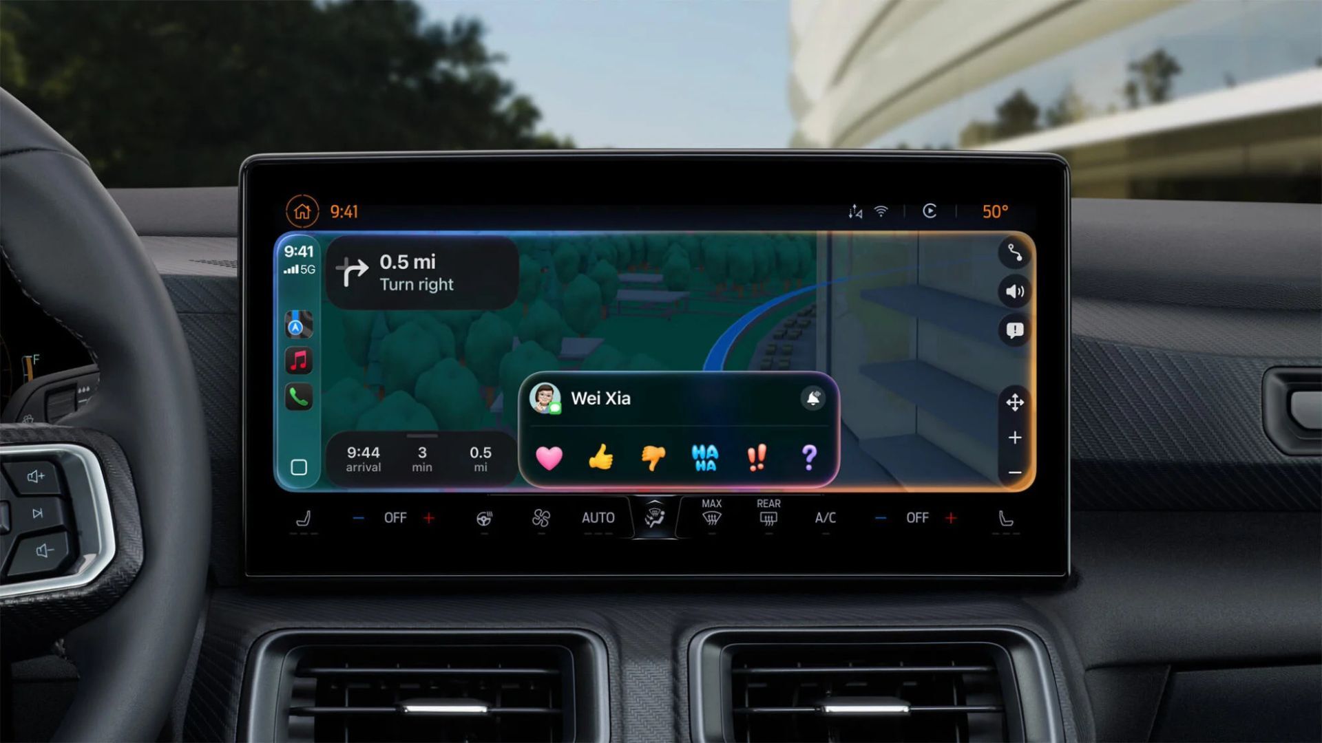 Apple's CarPlay on a screen in a vehicle.