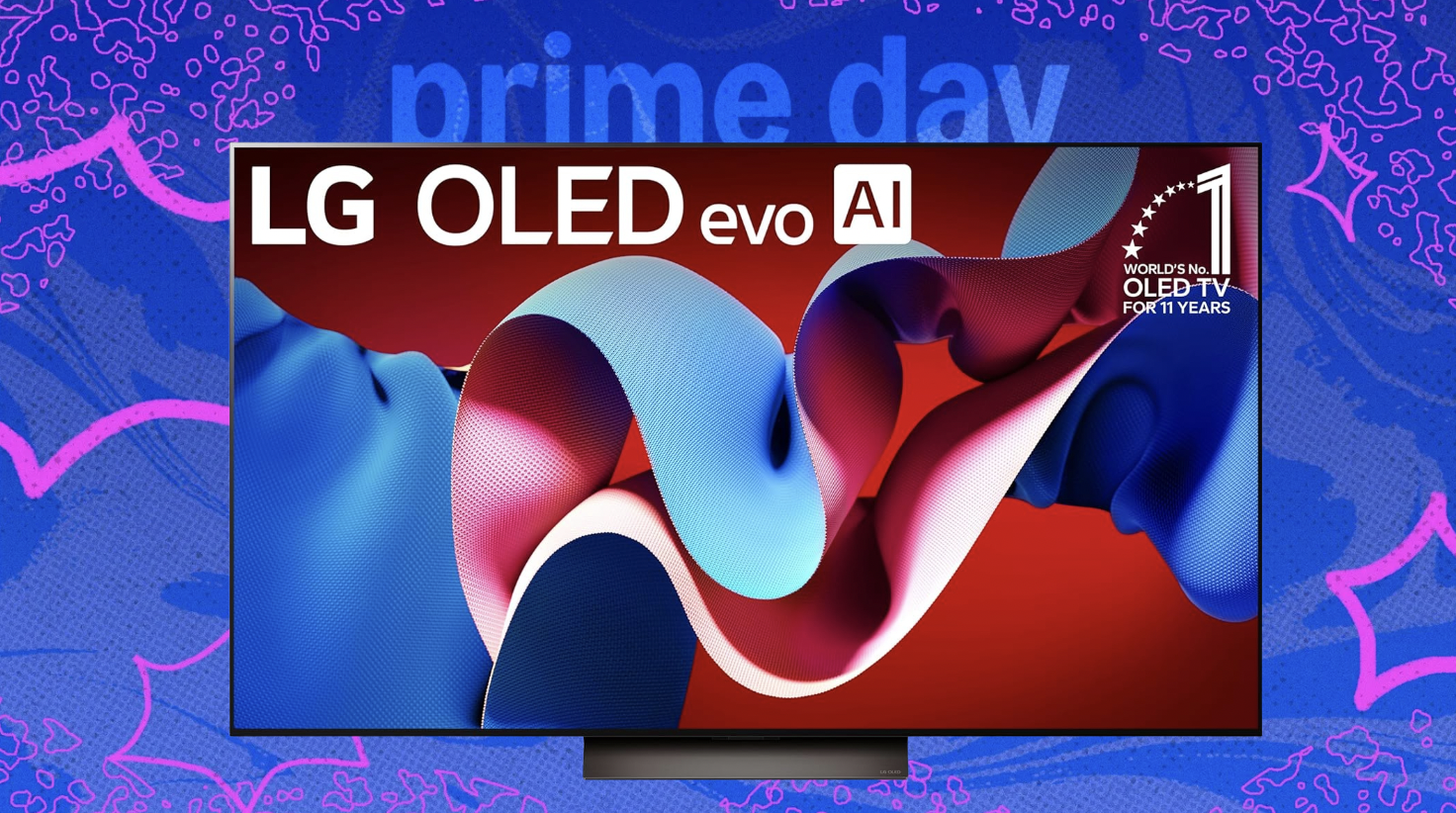LG C4 TV on a Prime Day background