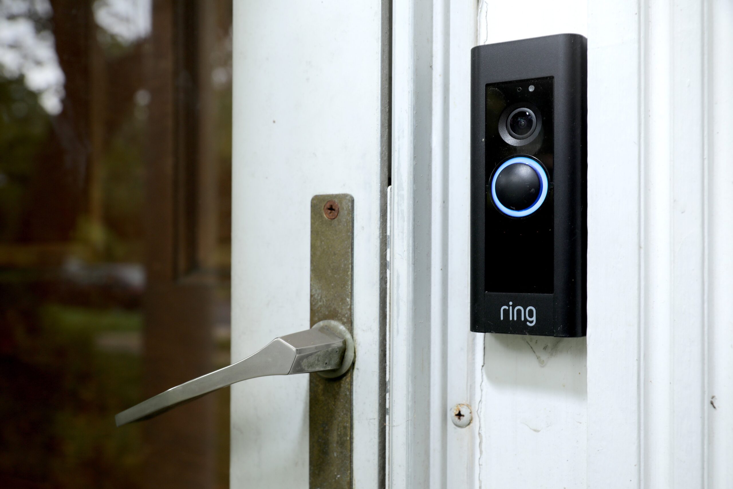  A doorbell device with a built-in camera made by home security company Ring 