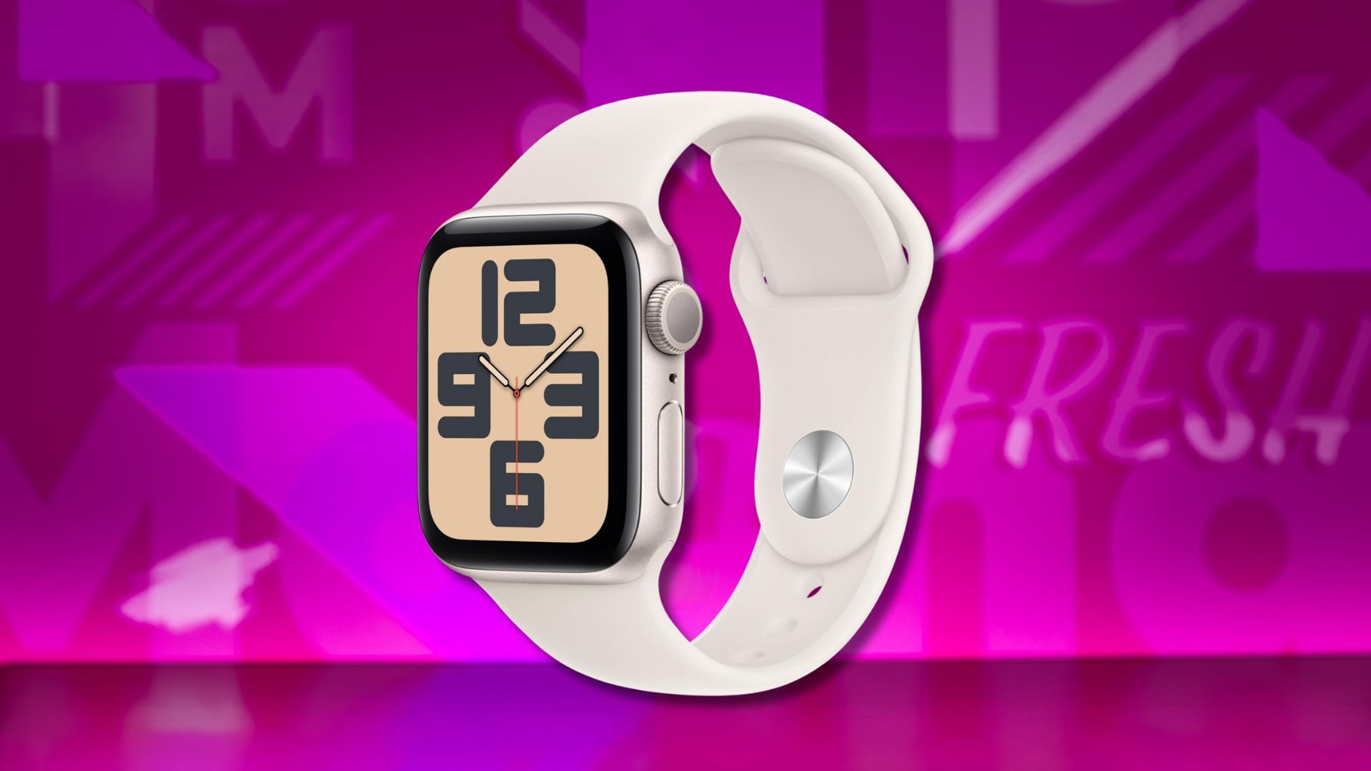 apple watch se against a pink patterned background