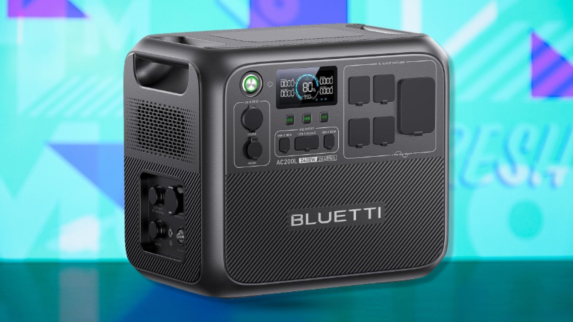 The BLUETTI Solar Generator AC200L on a blue background