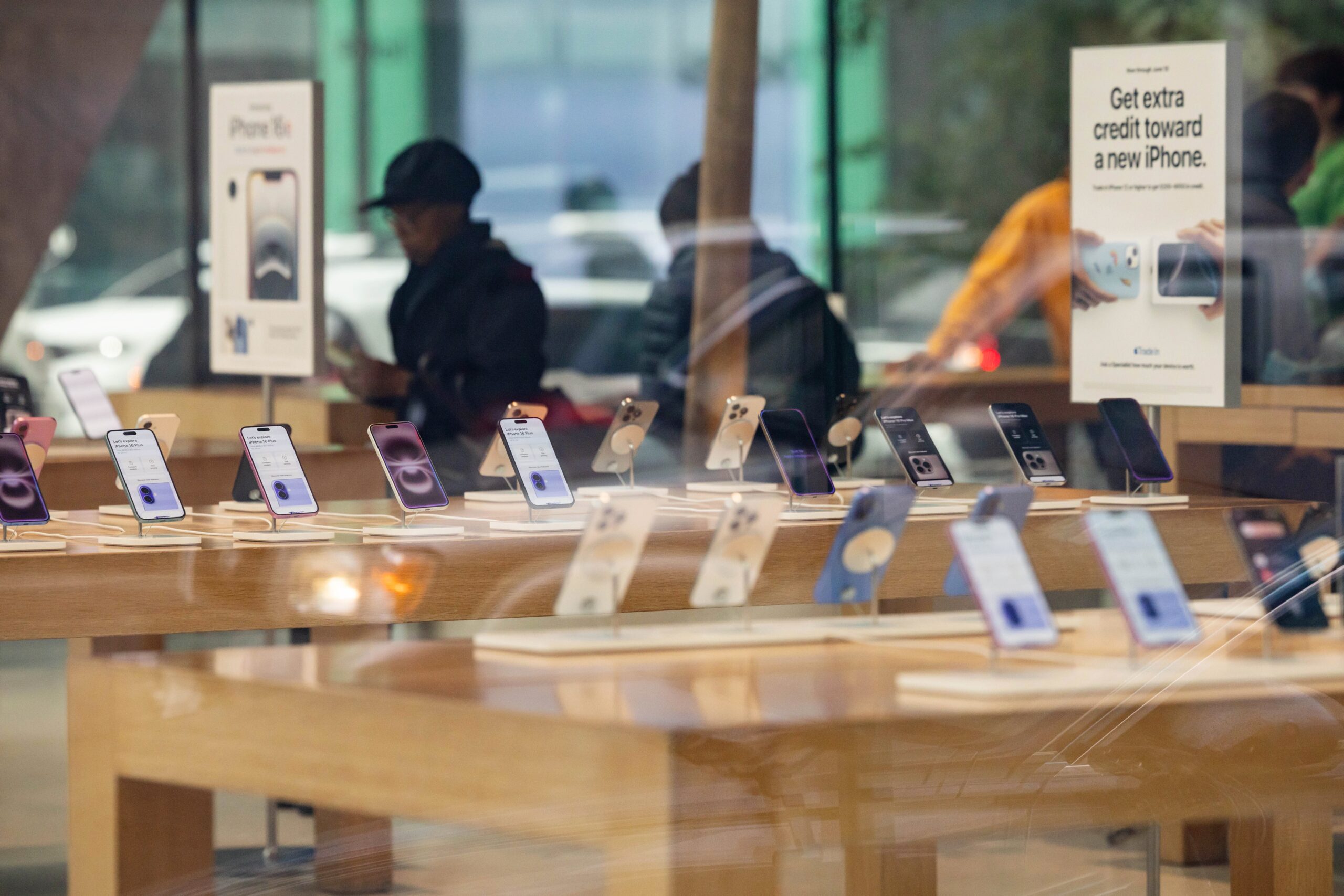 iPhones at an Apple store in the Brooklyn borough of New York, US