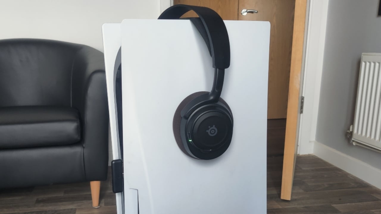 The SteelSeries Arctis Nova 7X Wireless Gaming Headset on top of a PS5
