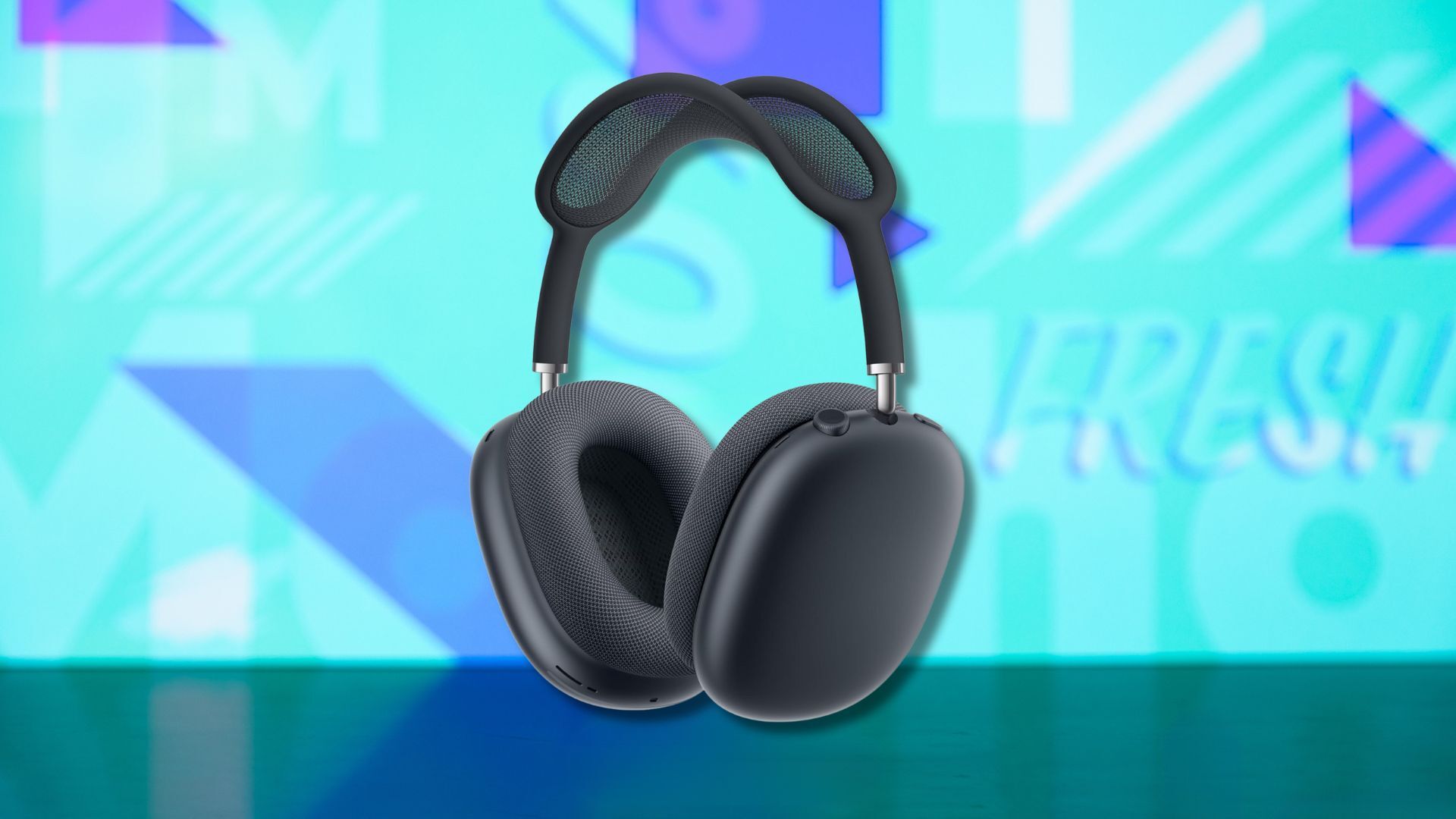 airpods max headphones against a light blue patterned background