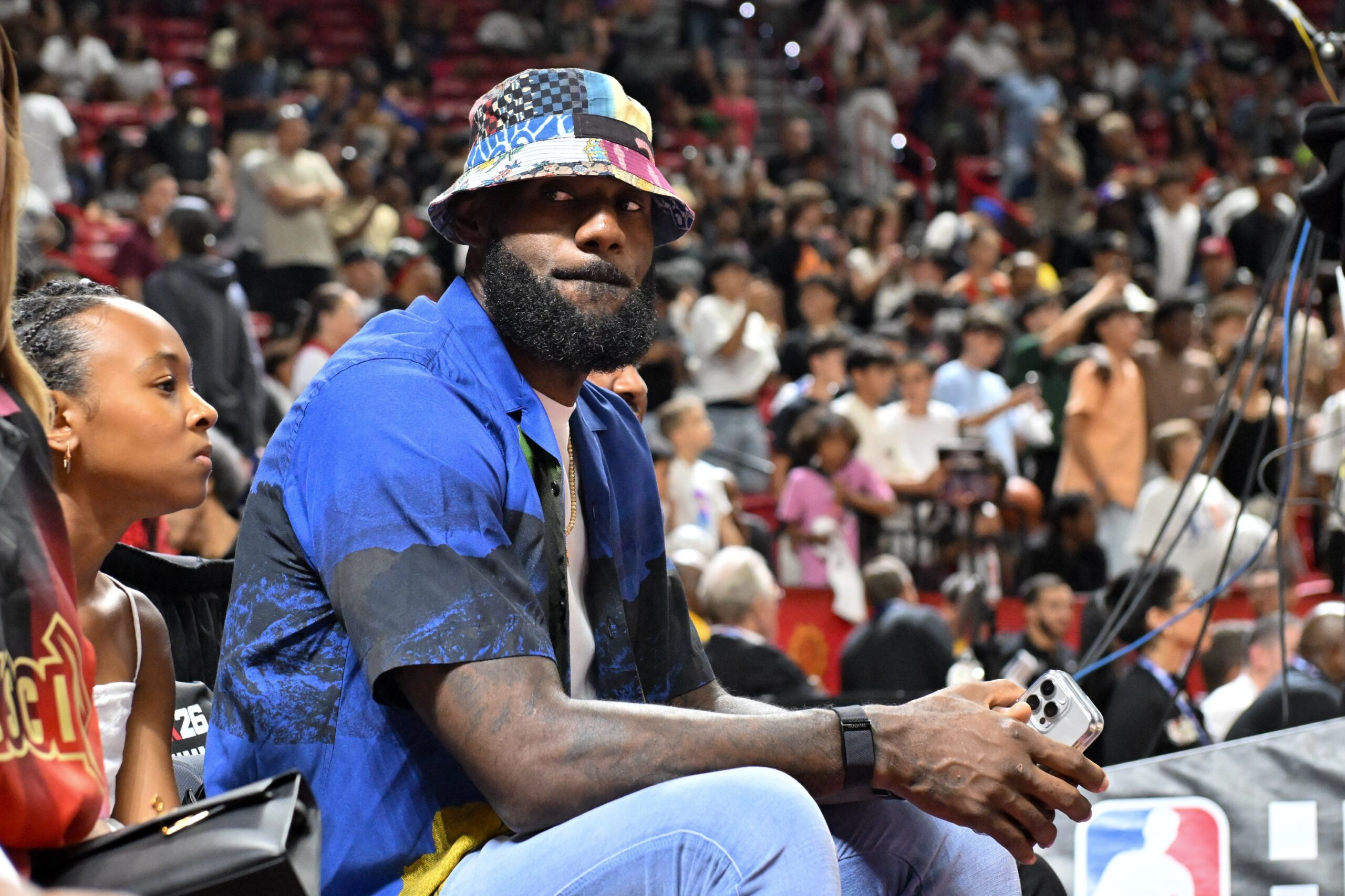 LeBron James and Zhuri James attend the 2025 NBA Summer League game between the LA Clippers and the Los Angeles Lakers