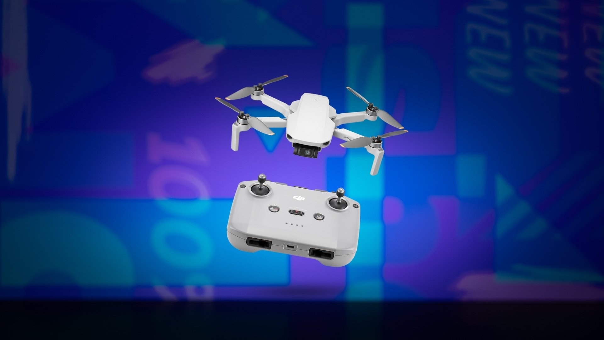 DJI Mini 4K drone on blue background