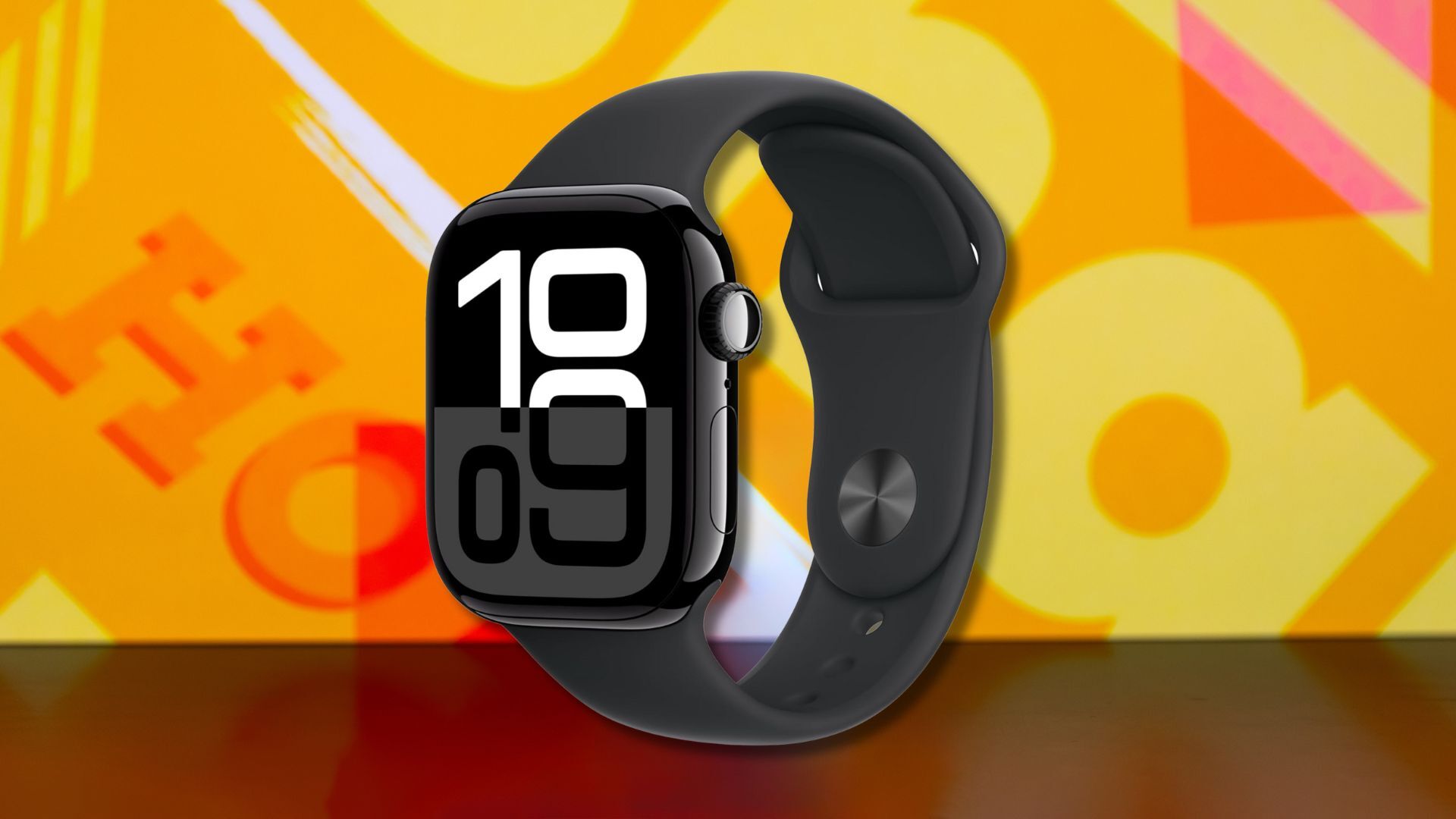 apple watch series 10 smartwatch against a yellow patterned background