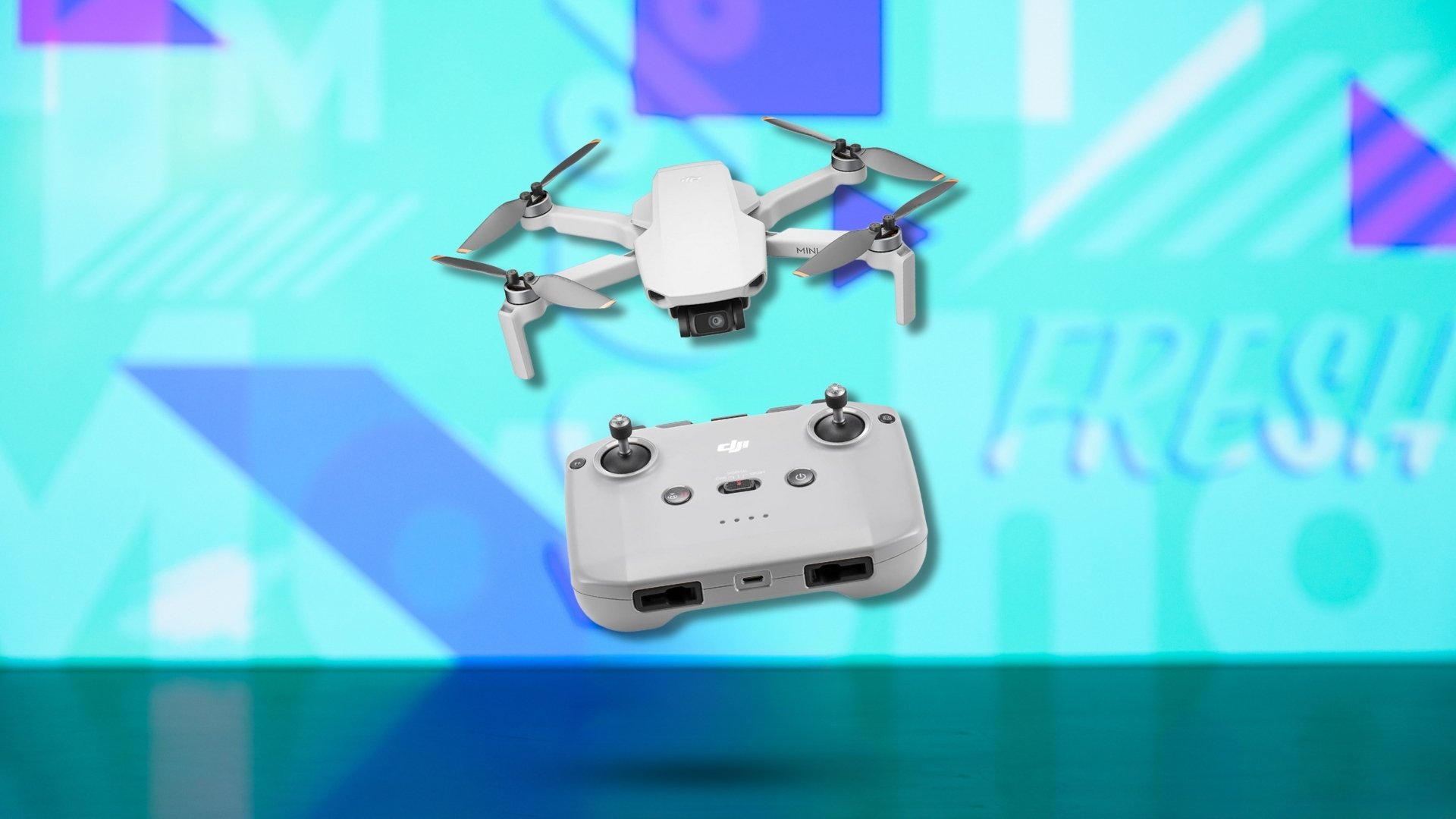 DJI Mini 4K drone on blue background