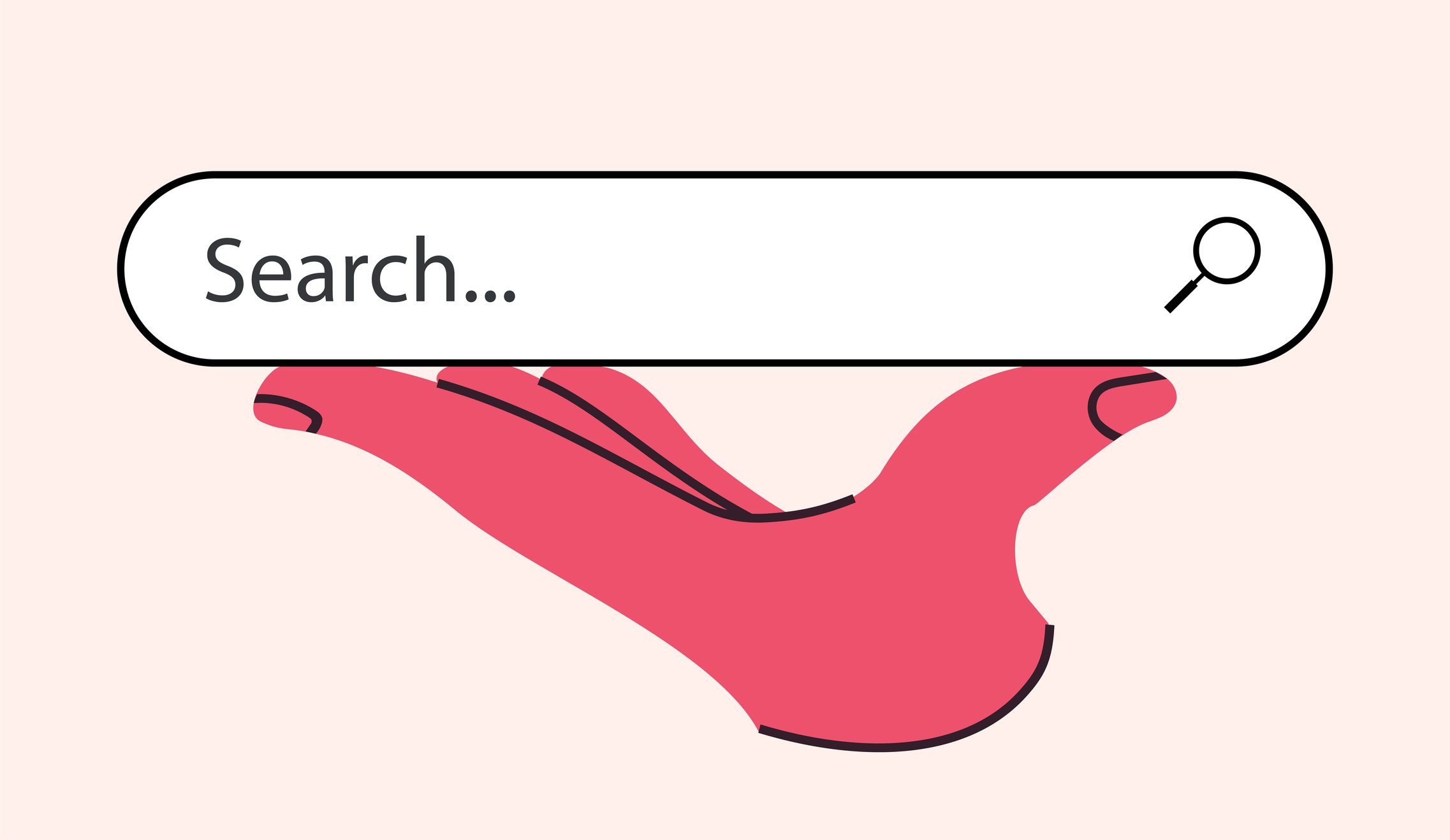 illustrated hand holding up a searchbar 