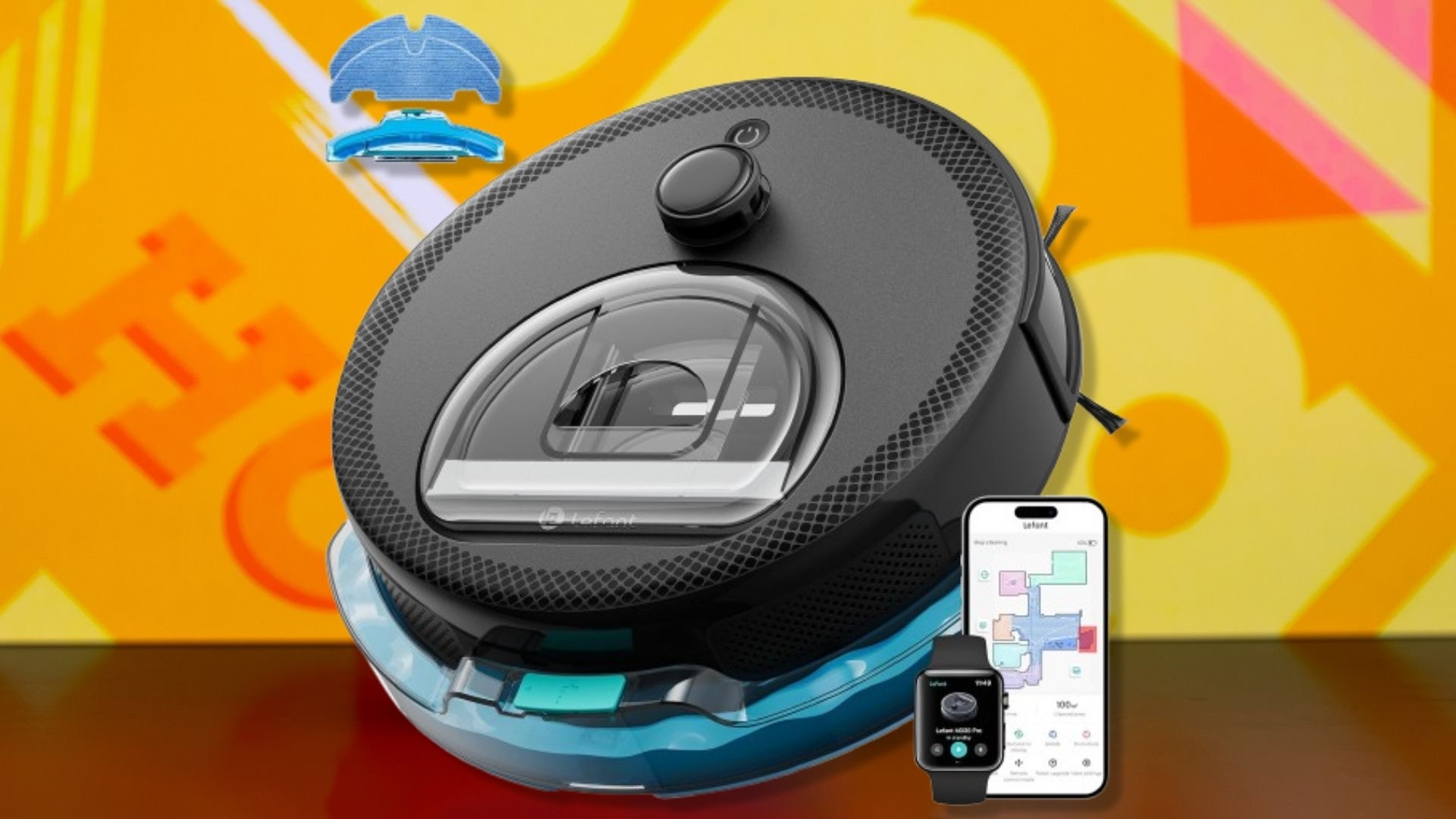 The Lefant M330 Pro LiDAR Robot Vacuum and Mop on an orange background