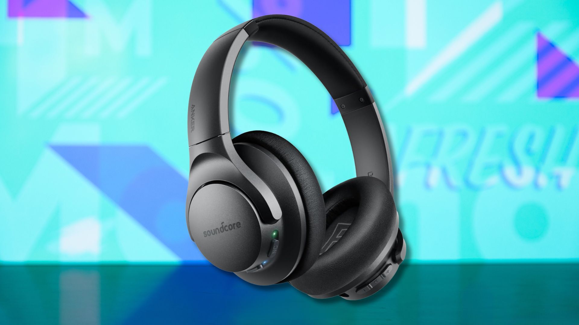 soundcore anker life q20 headphones against a light blue patterned background