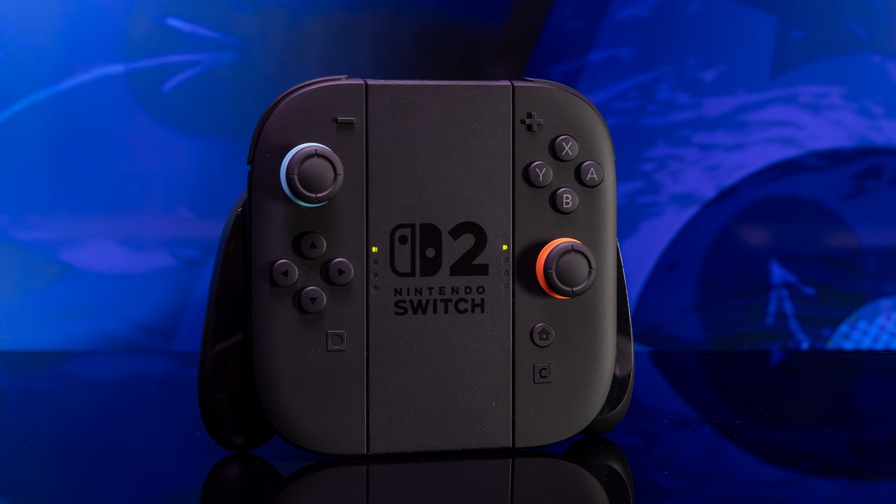 portrait of the nintendo switch 2 dock with joy-cons