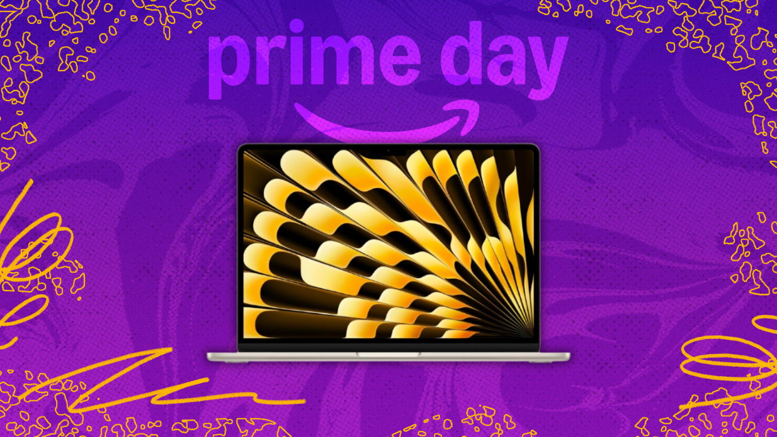an m4 apple macbook air beneath a prime day logo against a purple background
