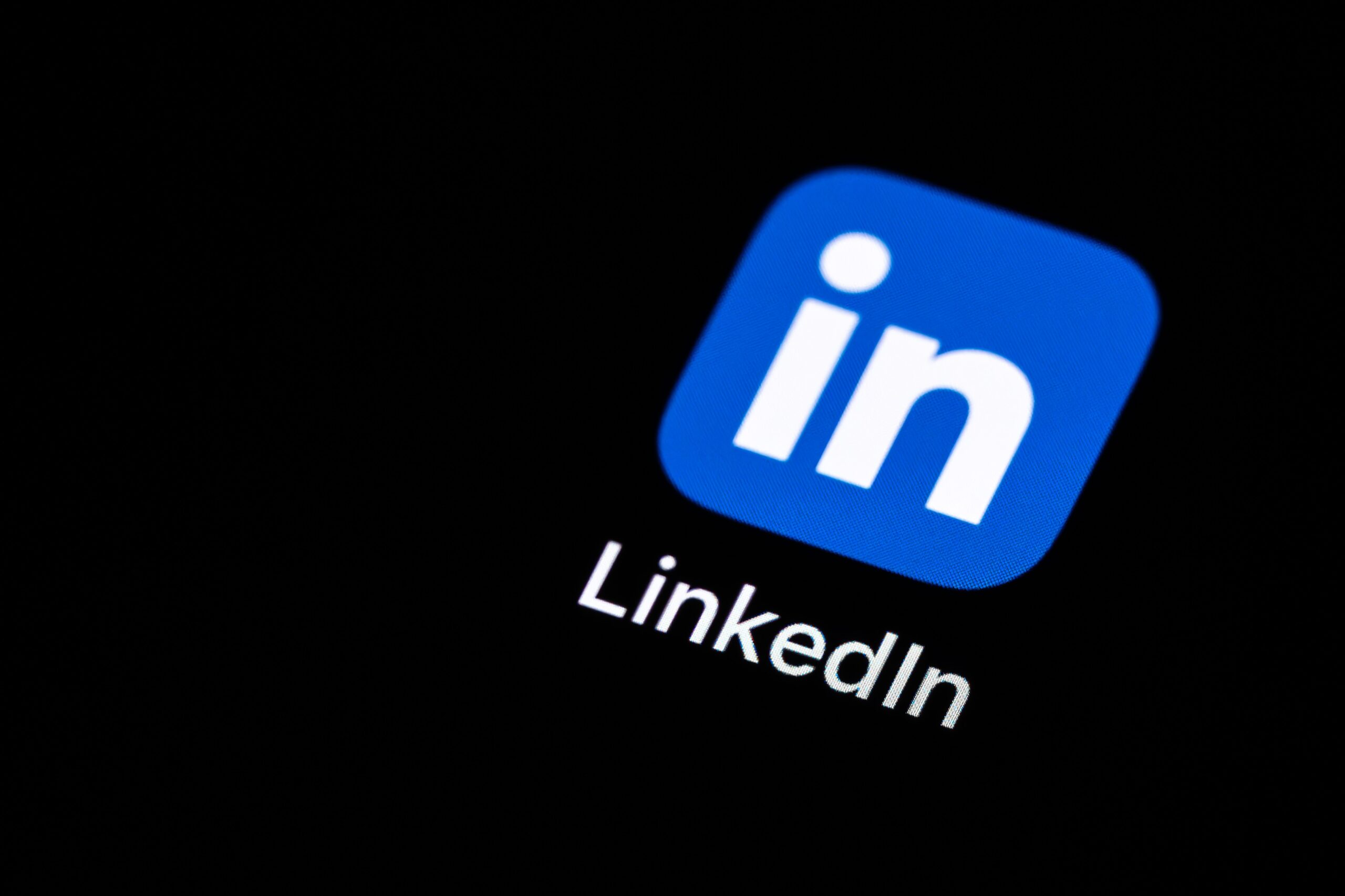 The LinkedIn app logo on a black screen.