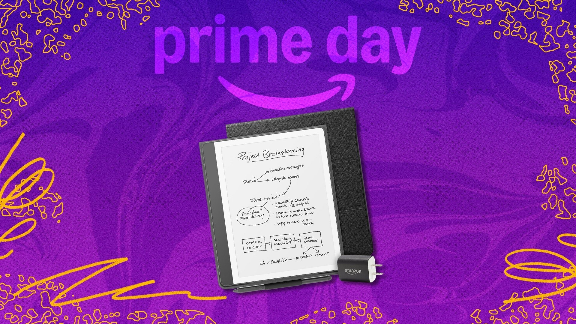 Kindle Scribe Essentials Bundle on Prime Day background