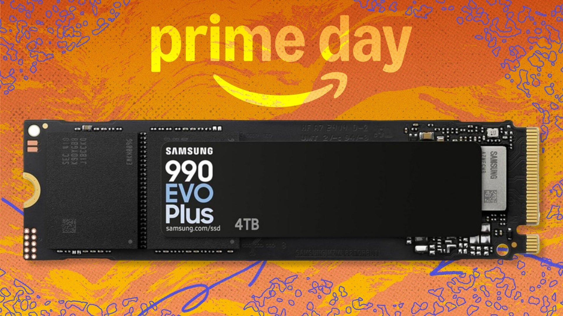 The Samsung 990 EVO Plus 4TB SSD on an orange background