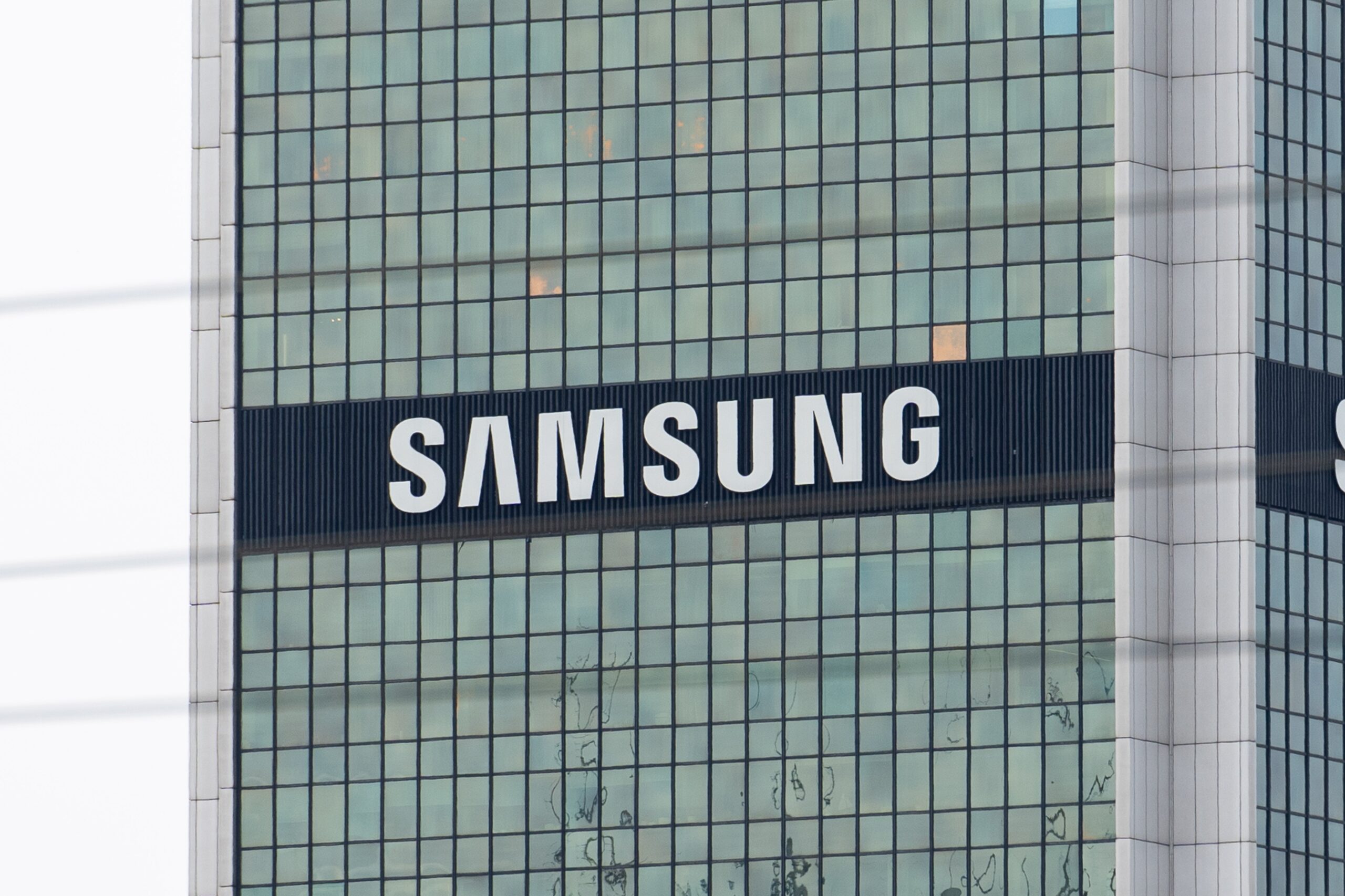 A Samsung logo is seen on a building in Warsaw