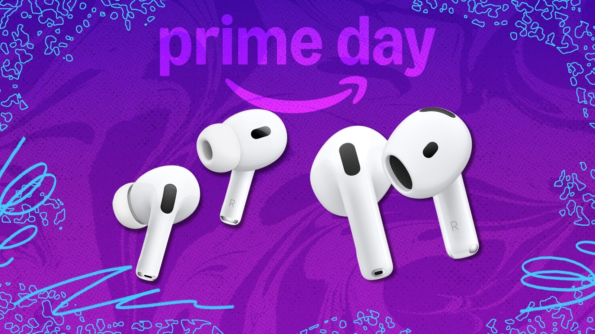 AirPods 4 and Airpods Pro 2 on Prime Day background