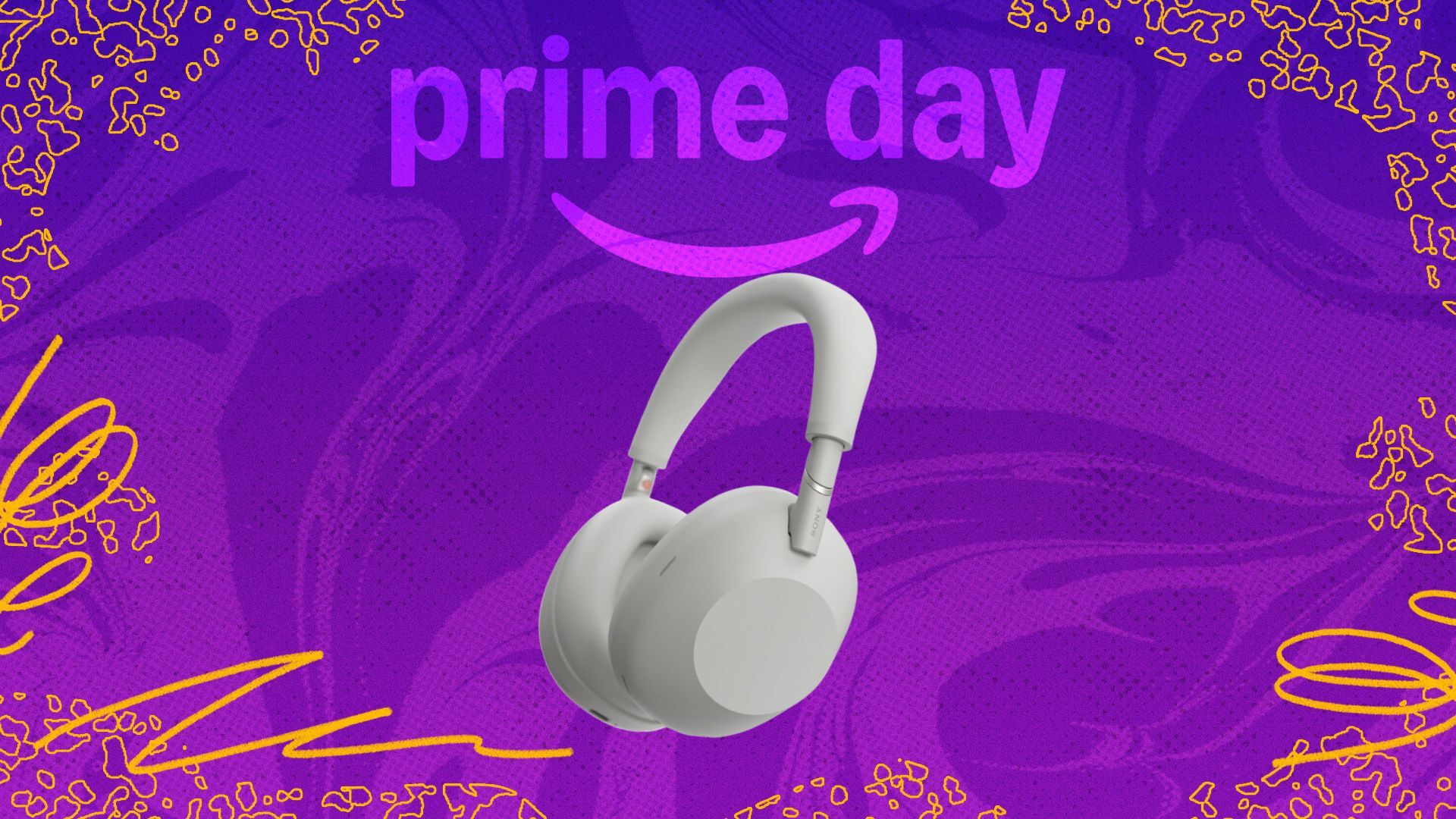 silver sony wh-1000xm6 headphones on purple prime day background