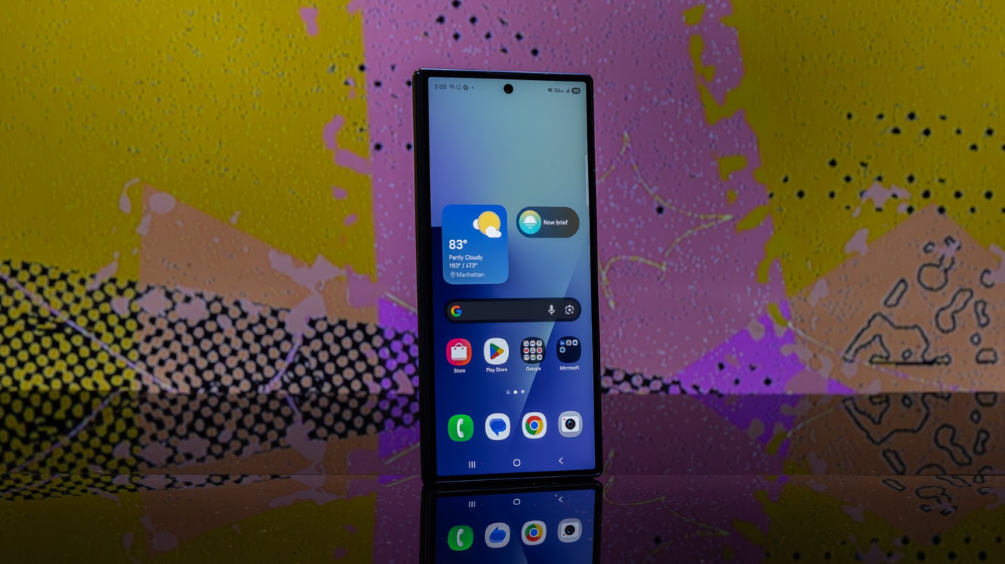 Galaxy Z Fold 7 in folded form standing upright