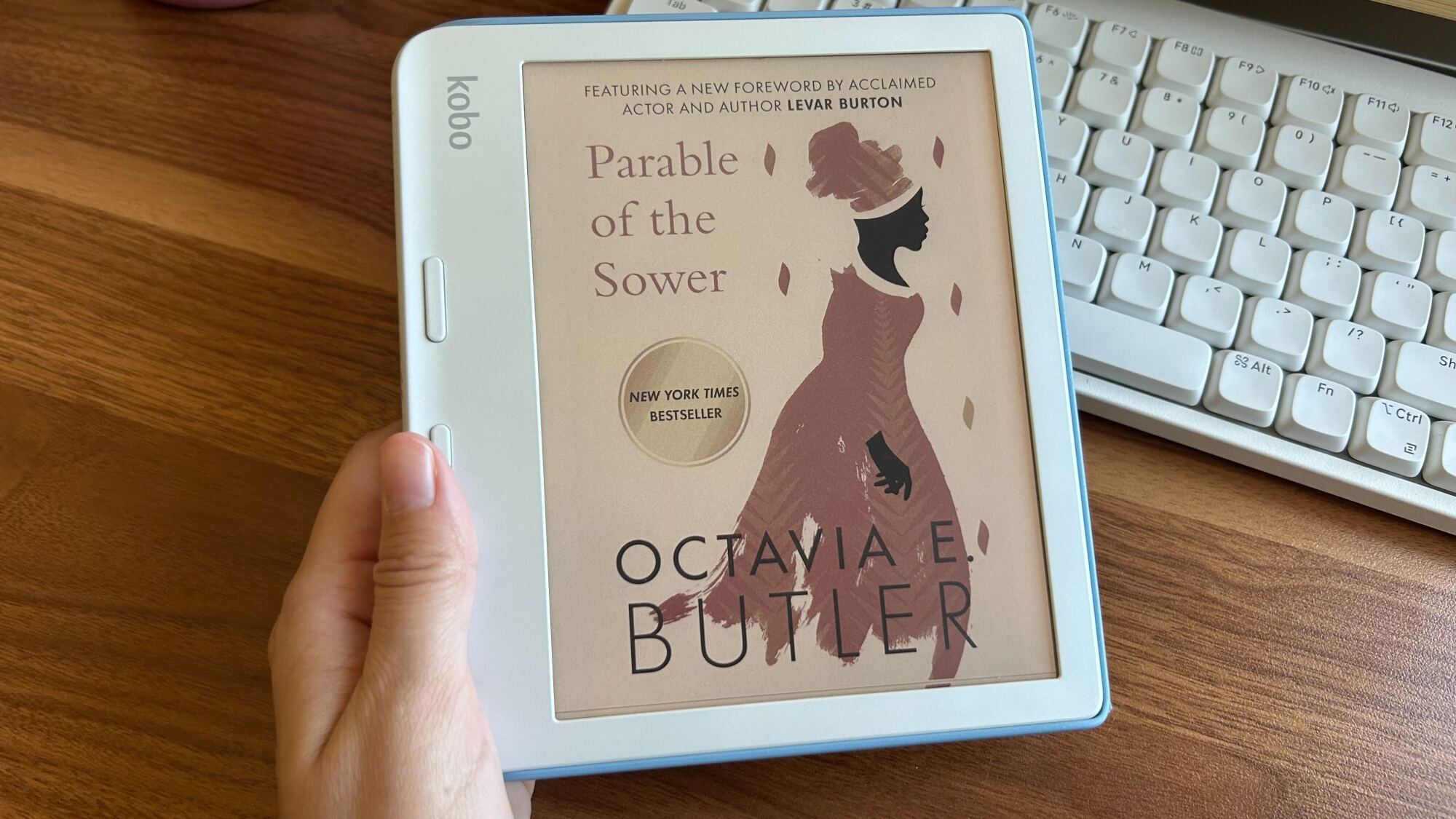 kobo ereader with parable of the sower cover