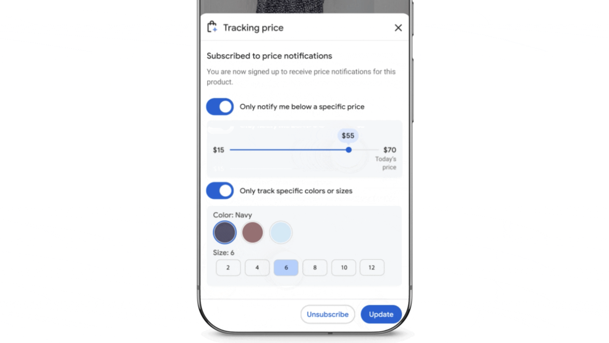 a screenshot of google's price-tracking feature